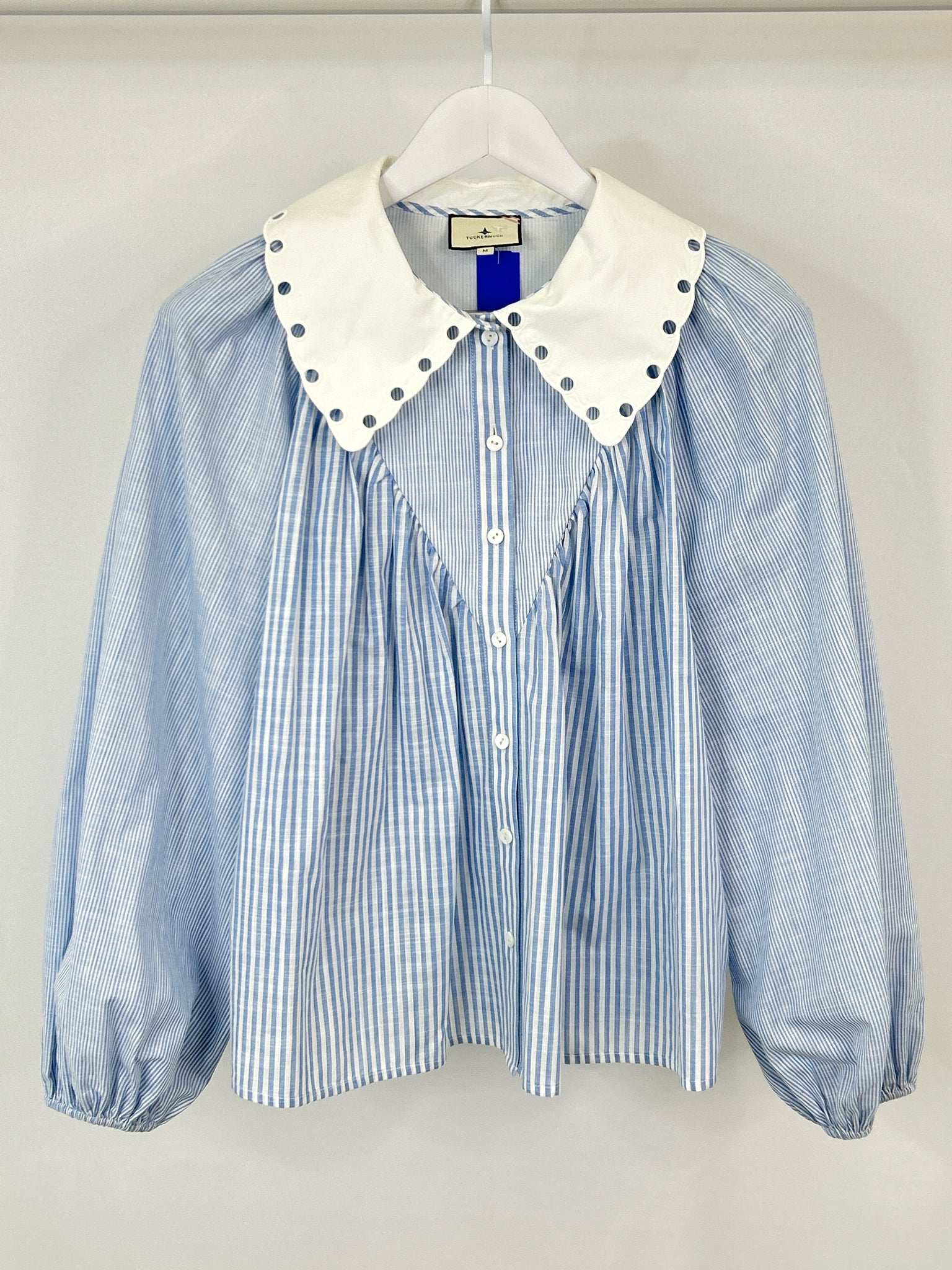 TUCKERNUCK Size M blue and white Women Blouse