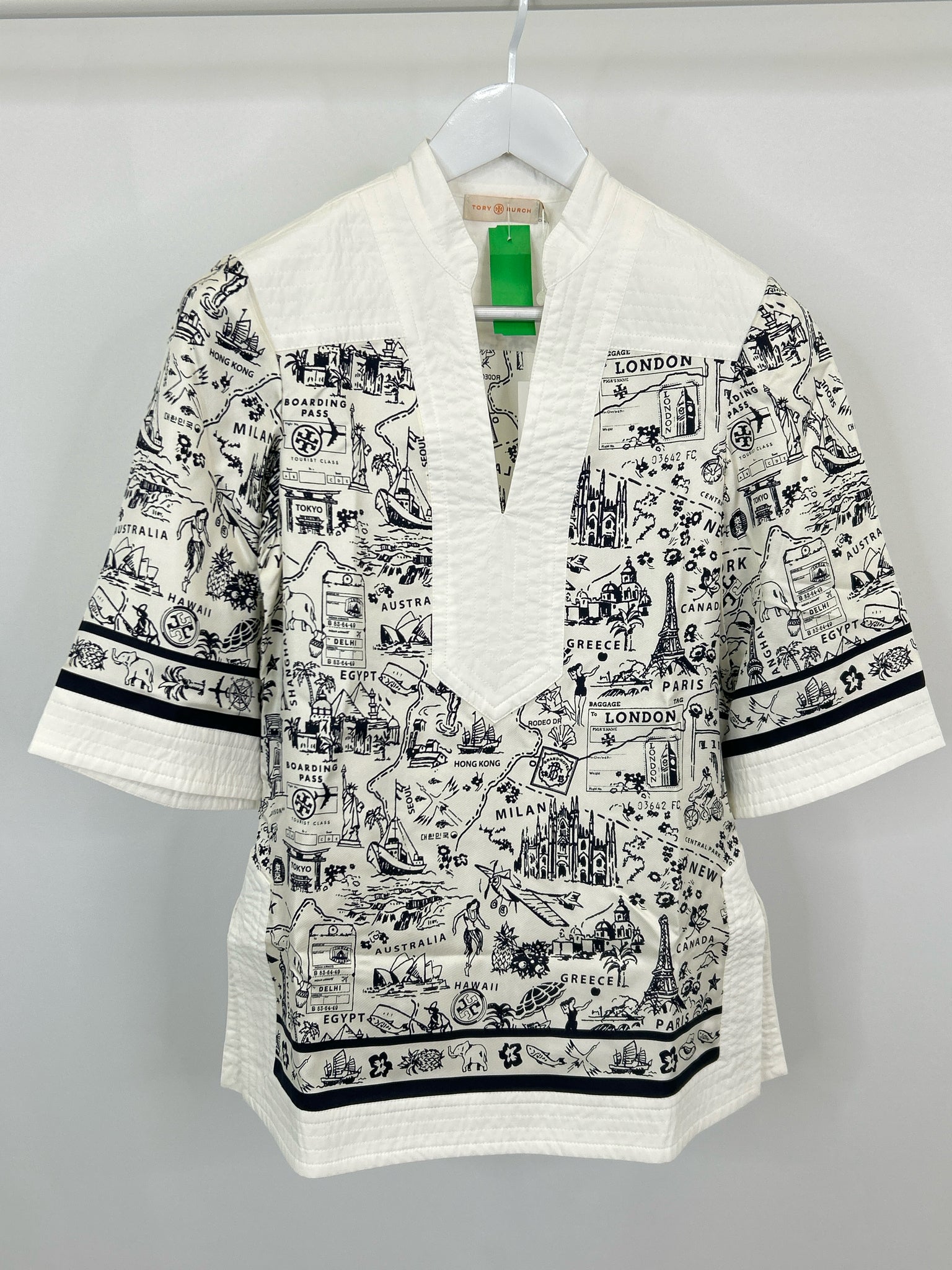 TORY BURCH Size 4 White & Black Women Tunic