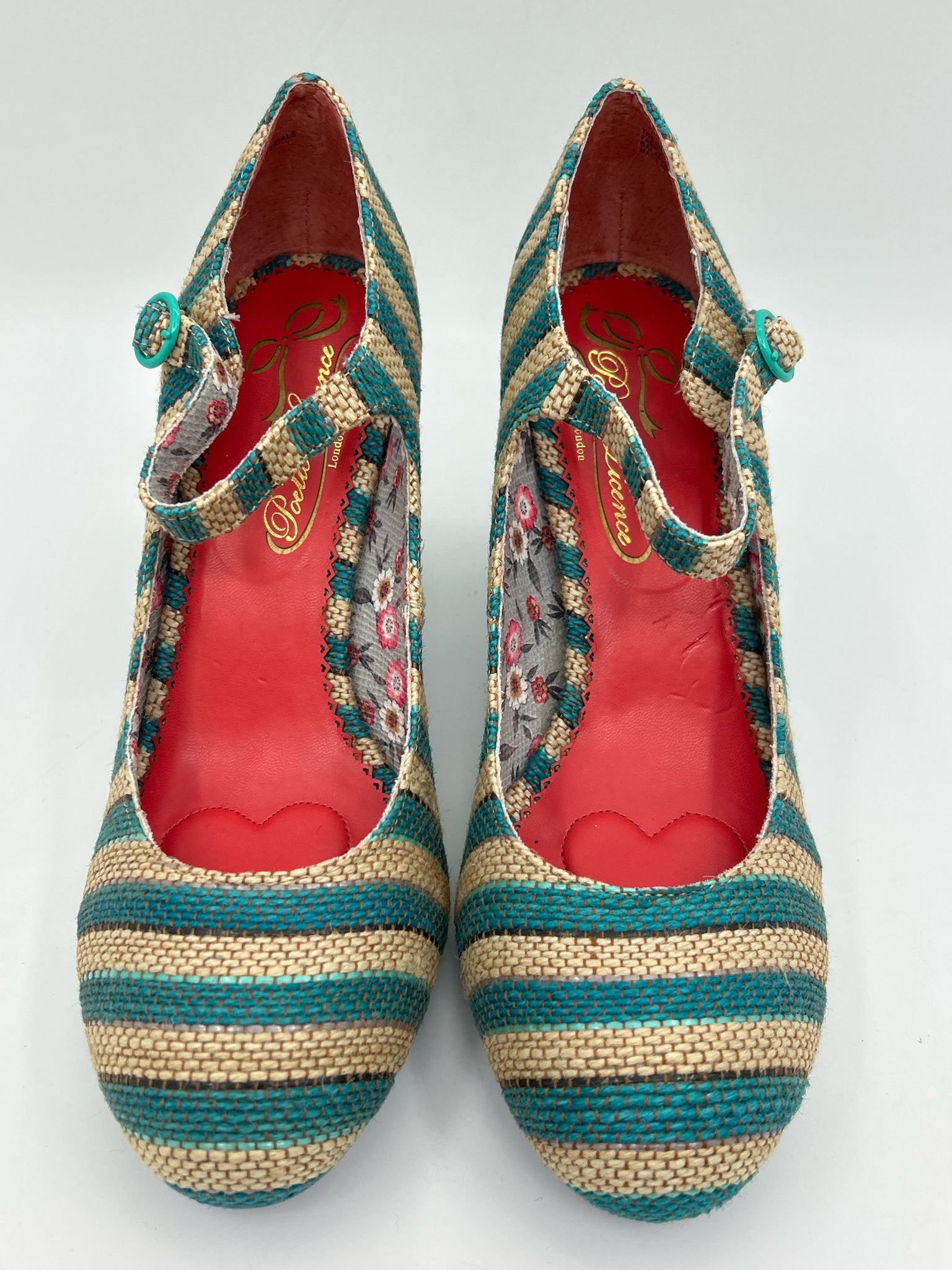 POETIC LICENCE Size 10 Teal Stripes Women Pumps NIB