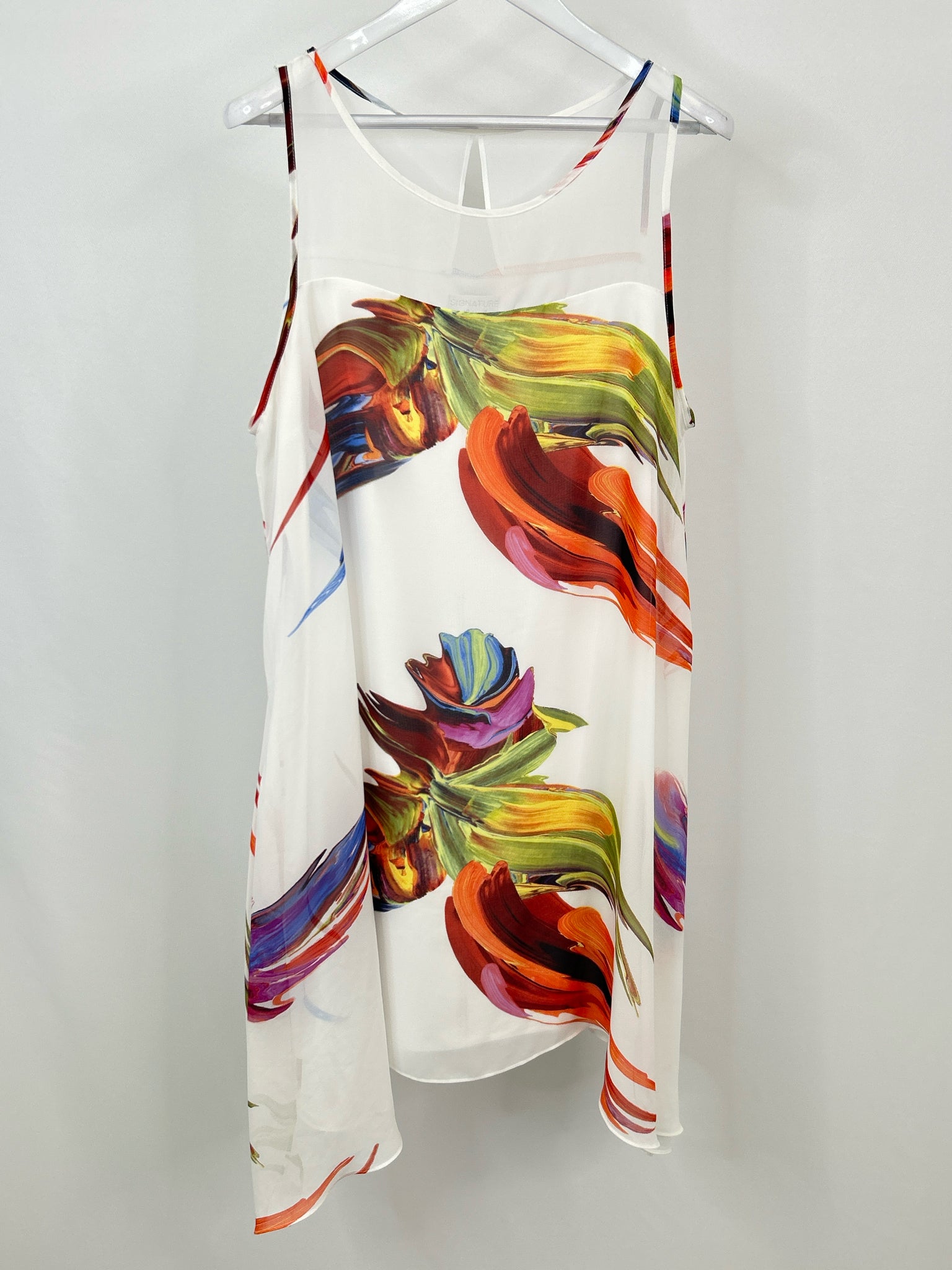 SIGNATURE BY ROBBIE BEE Size 16 White Print Women Dress