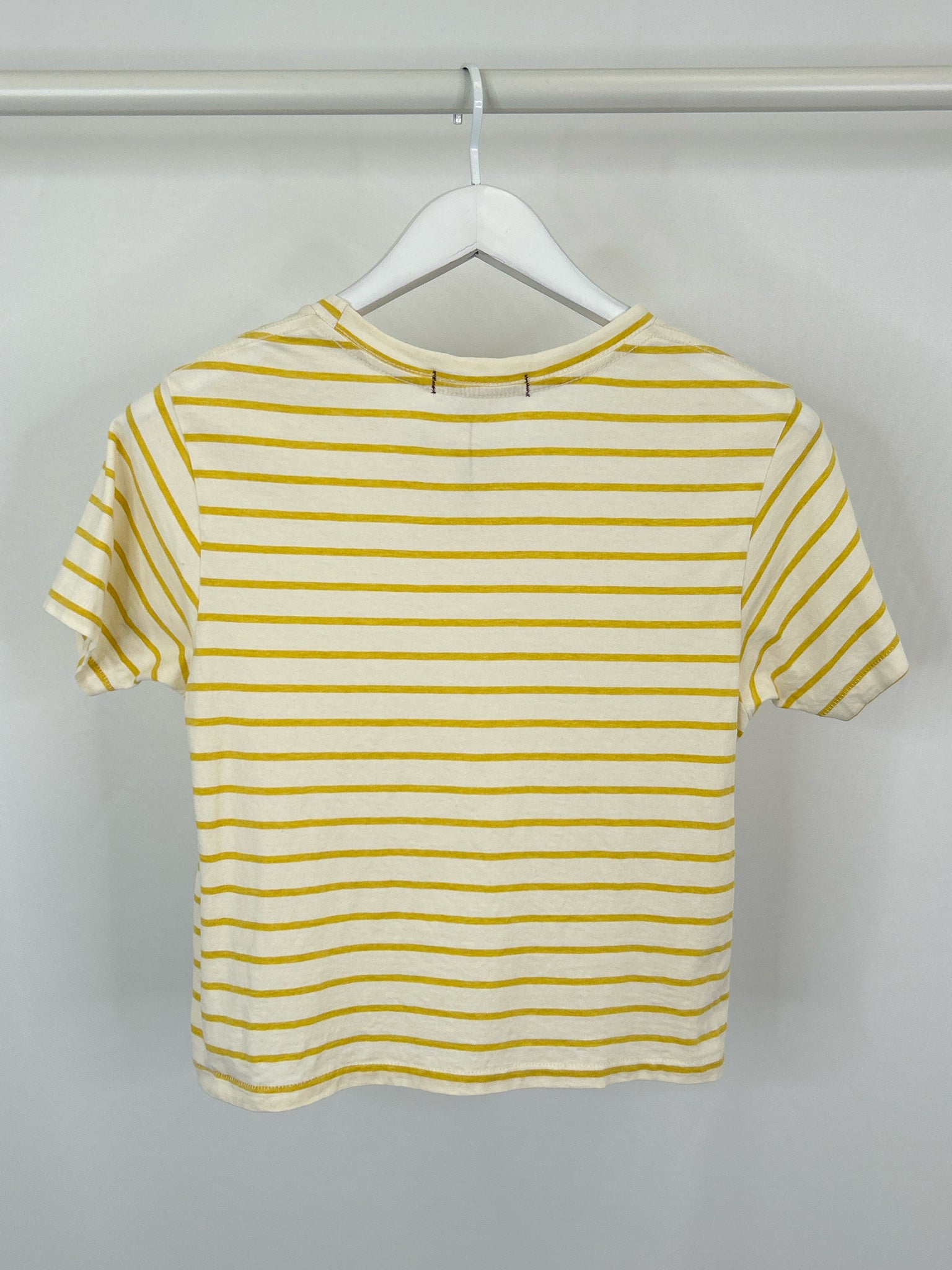 A M O Size S Yellow Striped Women T-shirt