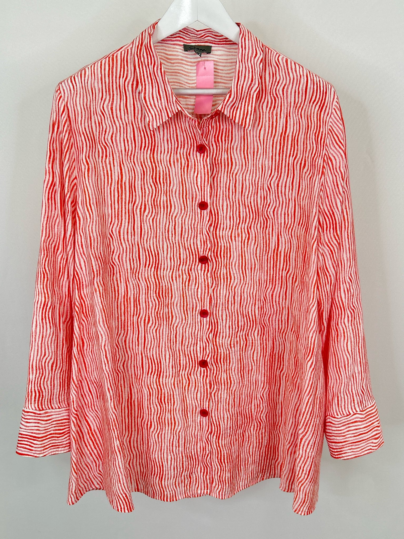 SHANA Size 1X Red Print Women Shirt