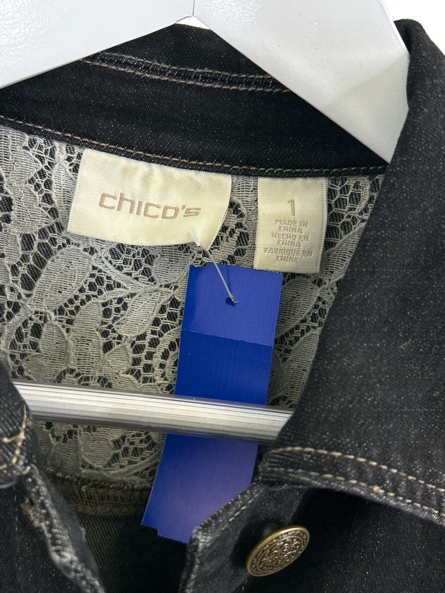 CHICO'S Size 8 BLACK DENIM Women Jacket