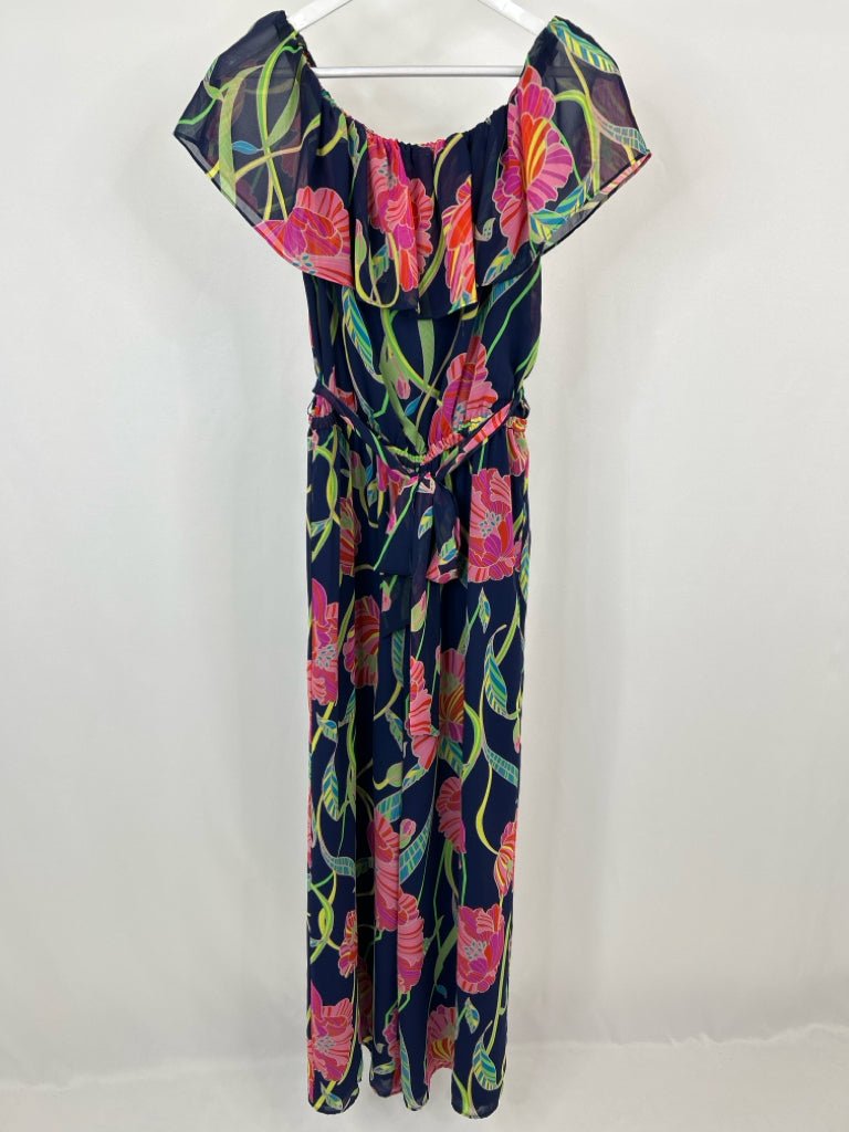 TRINA TURK Size 10 Navy Print Women's Jumpsuit