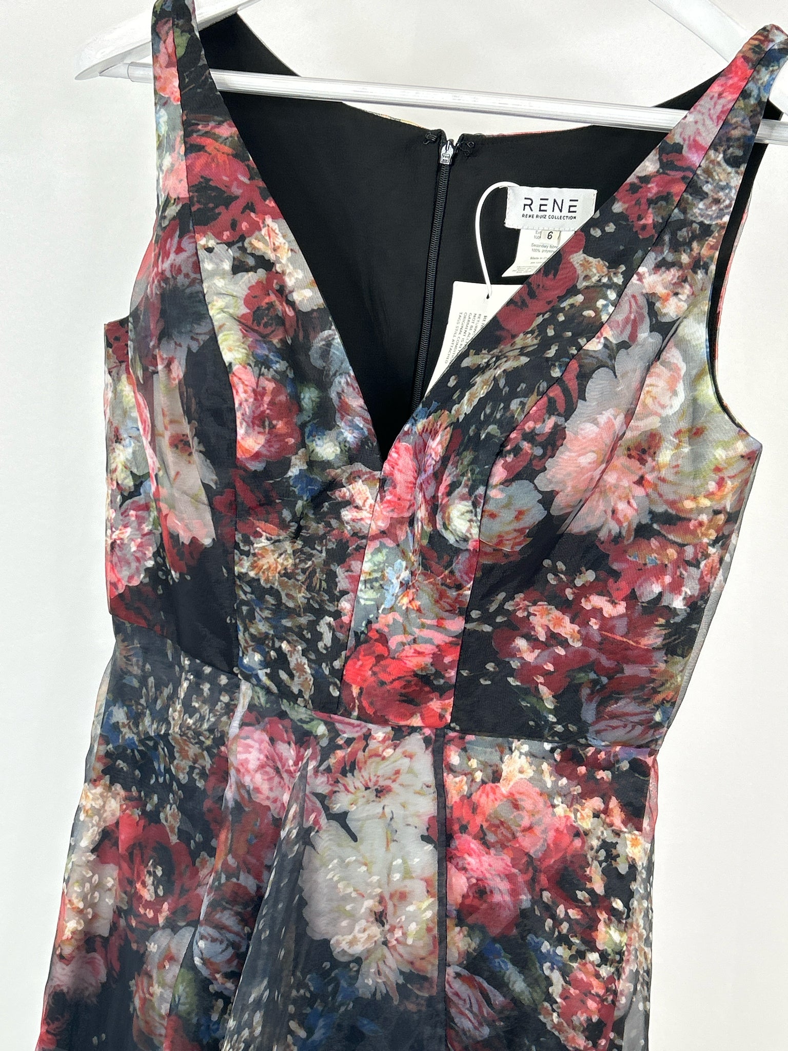 Rene Ruiz Size 6 Black Floral Women's Dress