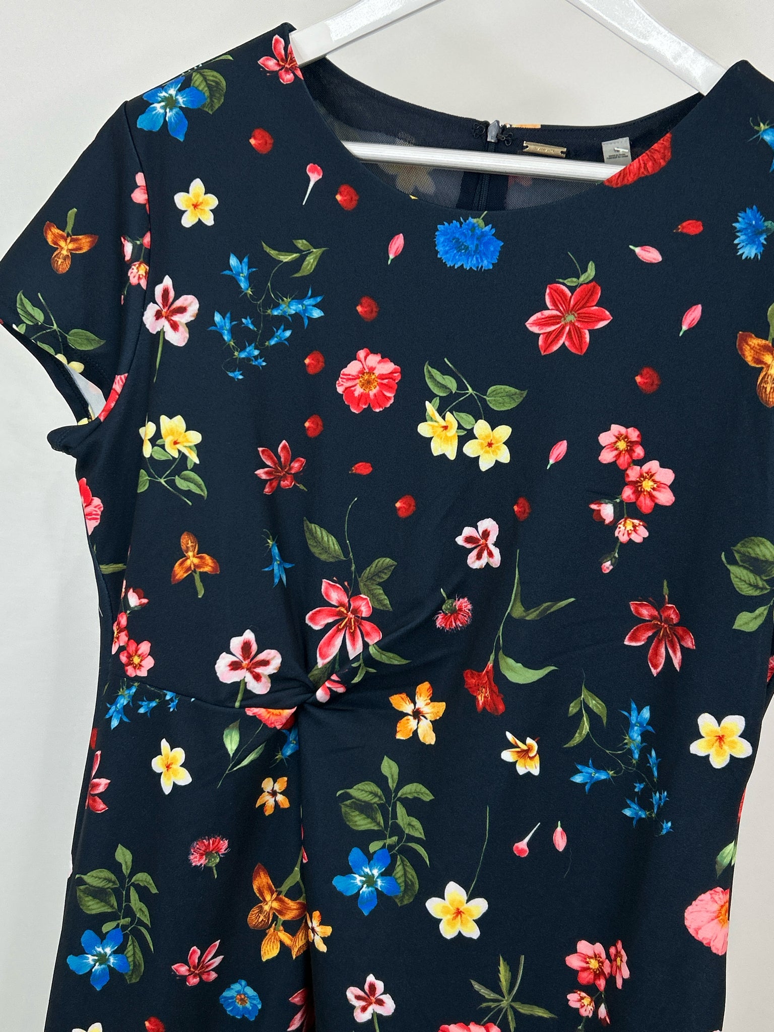 TAHARI Size 16 Navy Print Women Dress