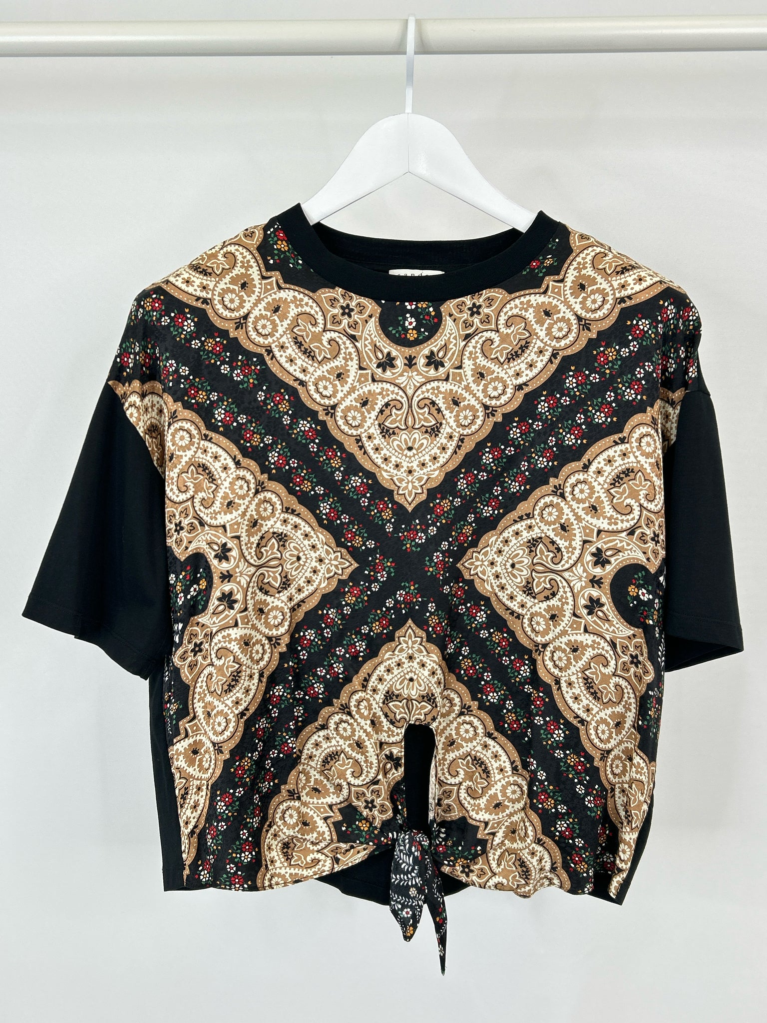 SANDRO PARIS Size M Black Print Women's Top