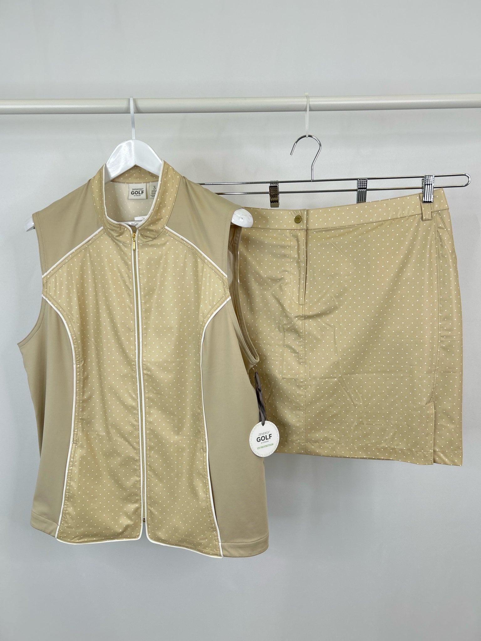 CHICO'S Size 16 KHAKI Women 2-Piece Vest & Skort NWT