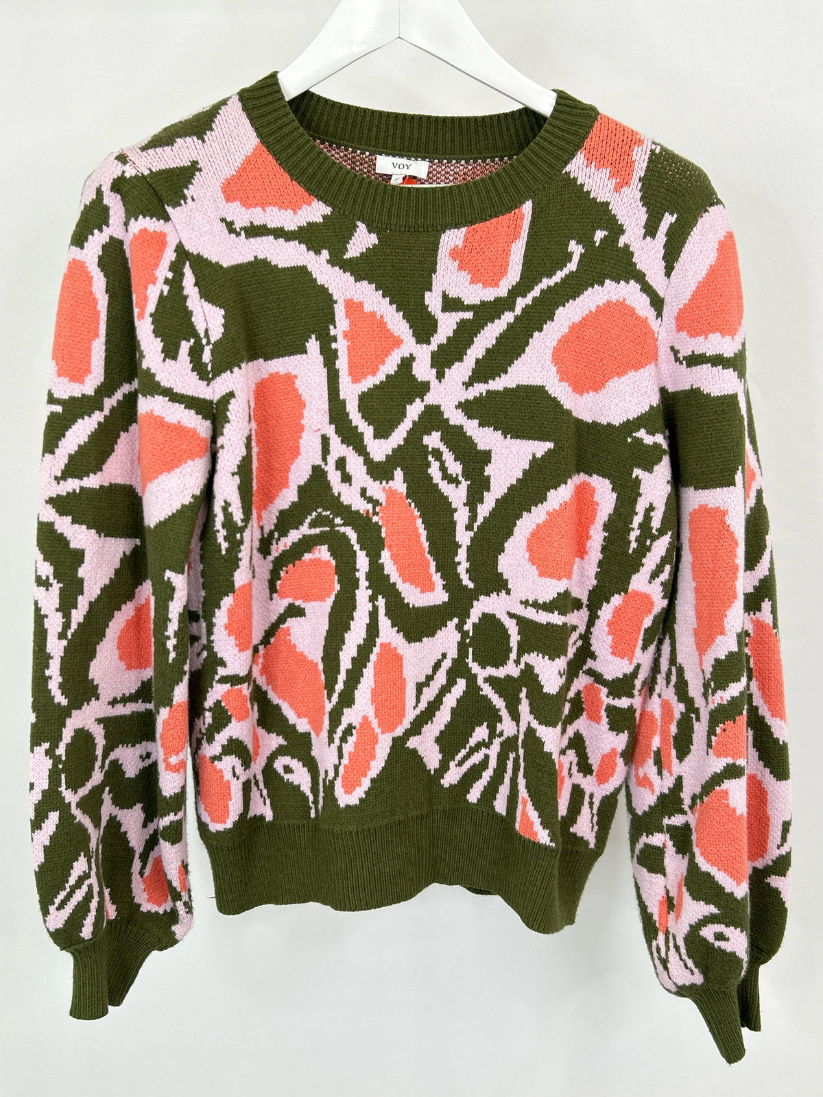 VOY Size M Olive & Pink Women Sweater