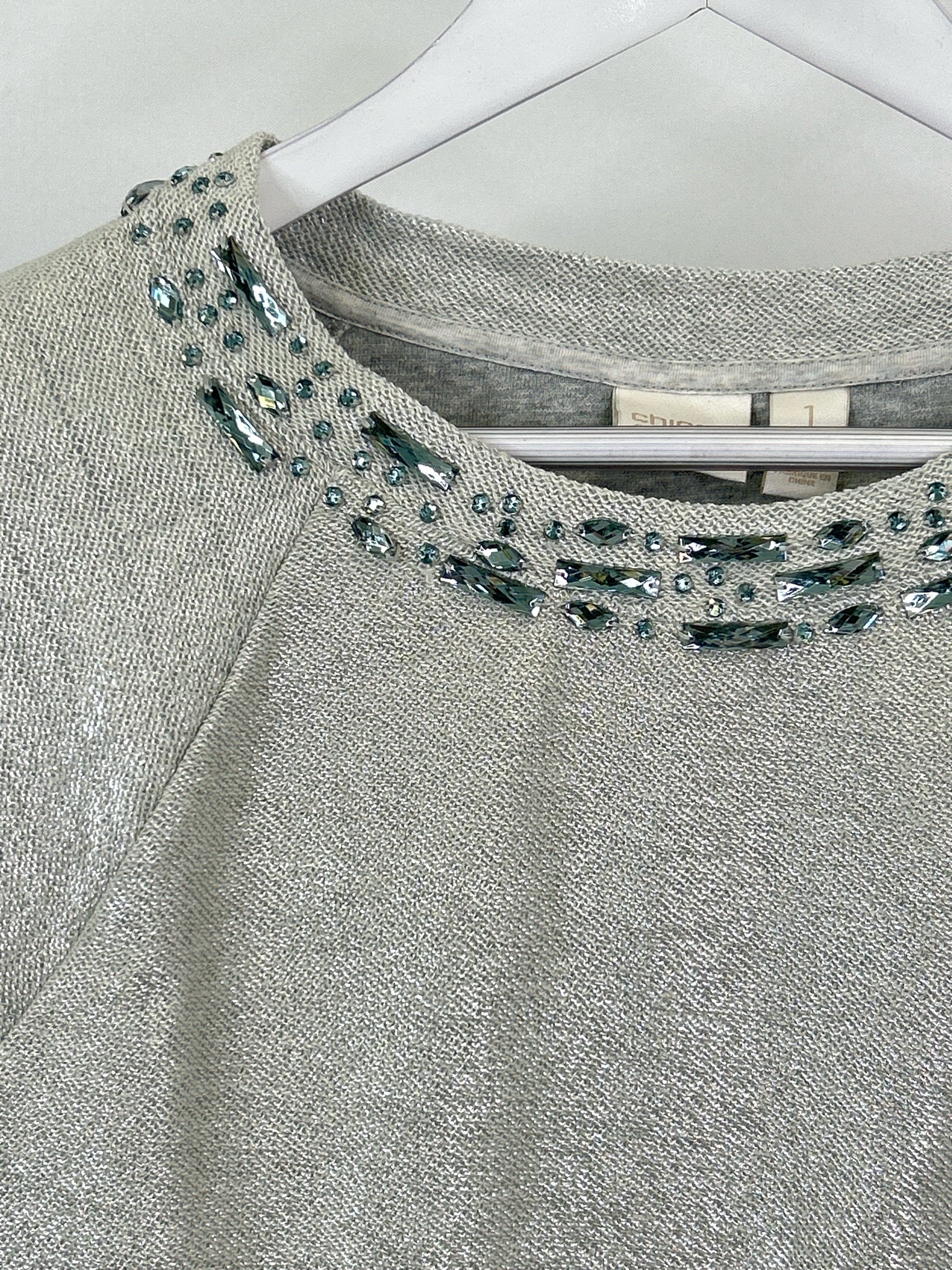 CHICO'S Size 8 Silver Women Sweatshirt Top NWT