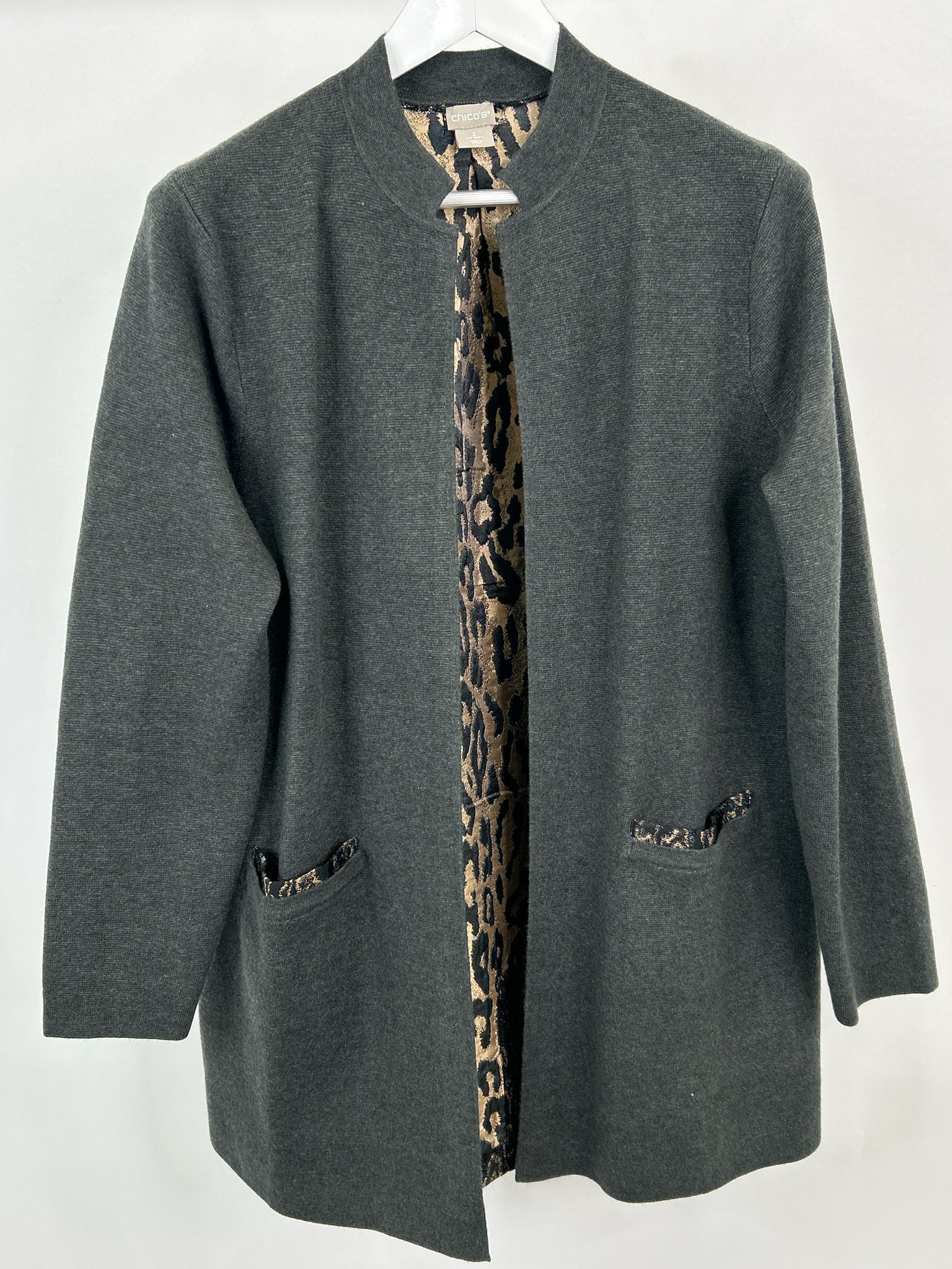 CHICO'S Size L Charcoal Women Cardigan NWT