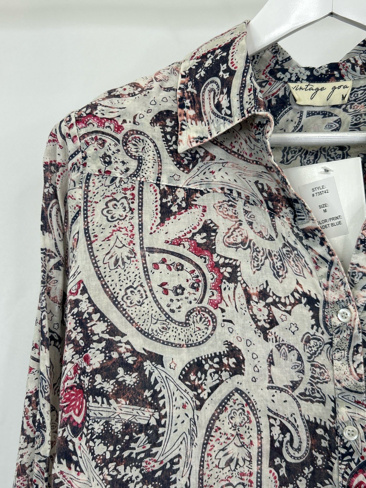 Vintage Goa Size M Blue Print Women Shirt
