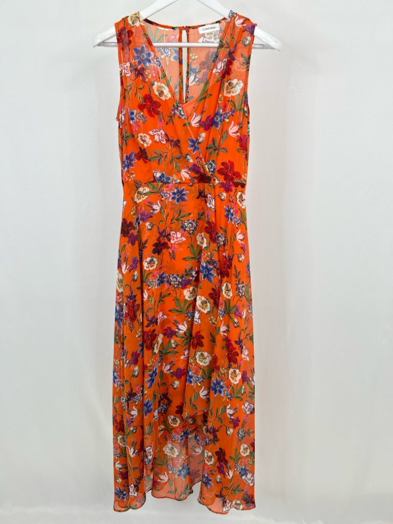 CALVIN KLEIN Size 6 Orange Floral Women's Dress NWT
