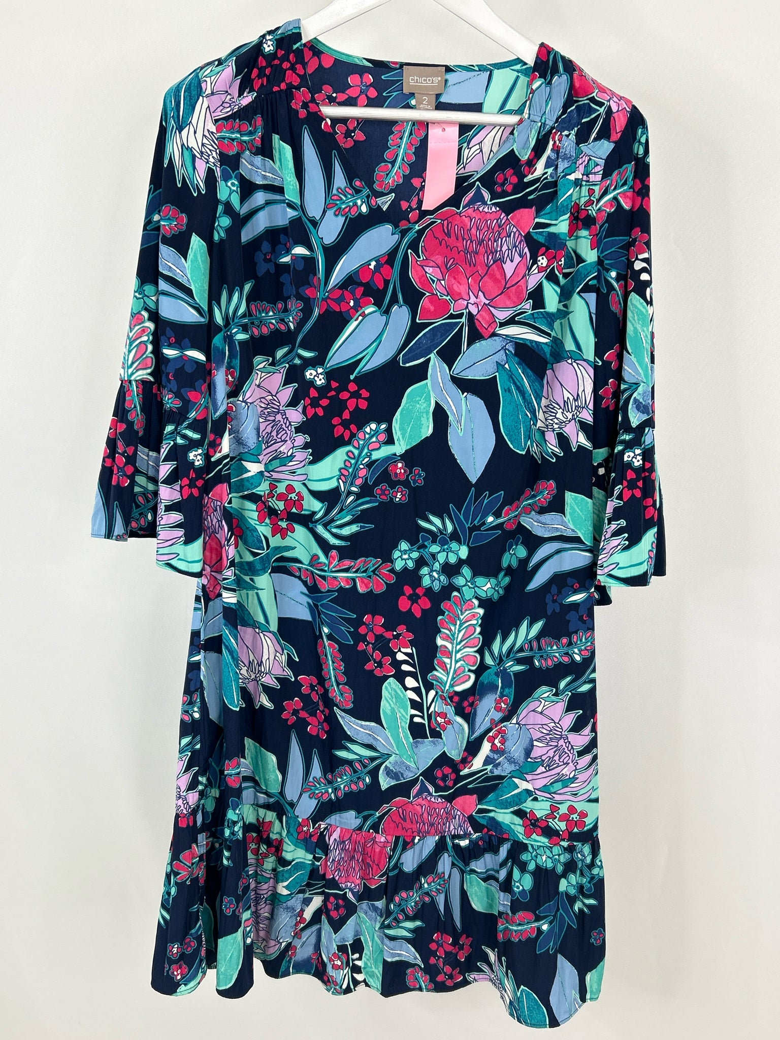 CHICO'S Size 12 Navy Print Women Dress