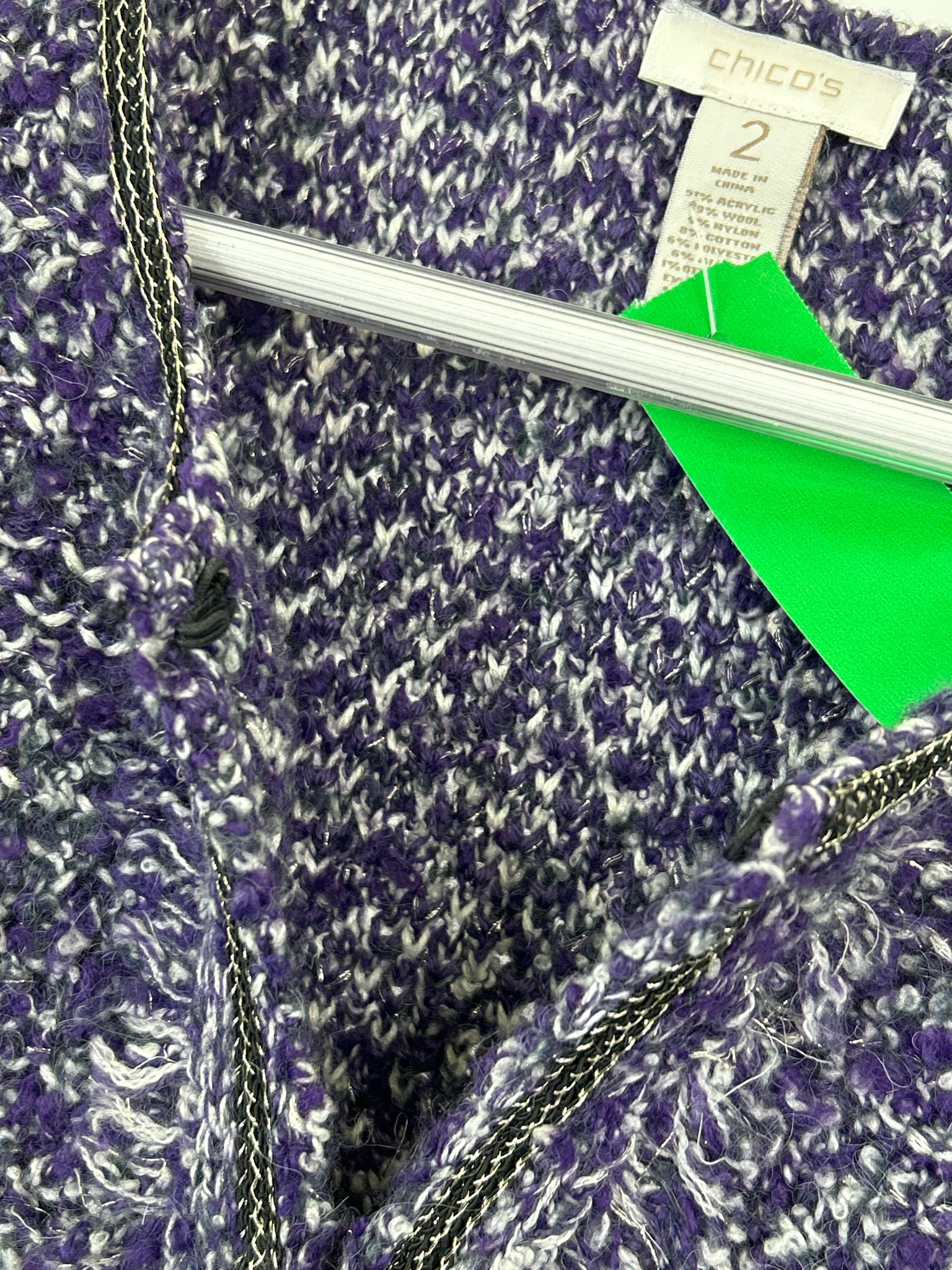 CHICO'S Size 12 PURPLE AND WHITE Women Cardigan