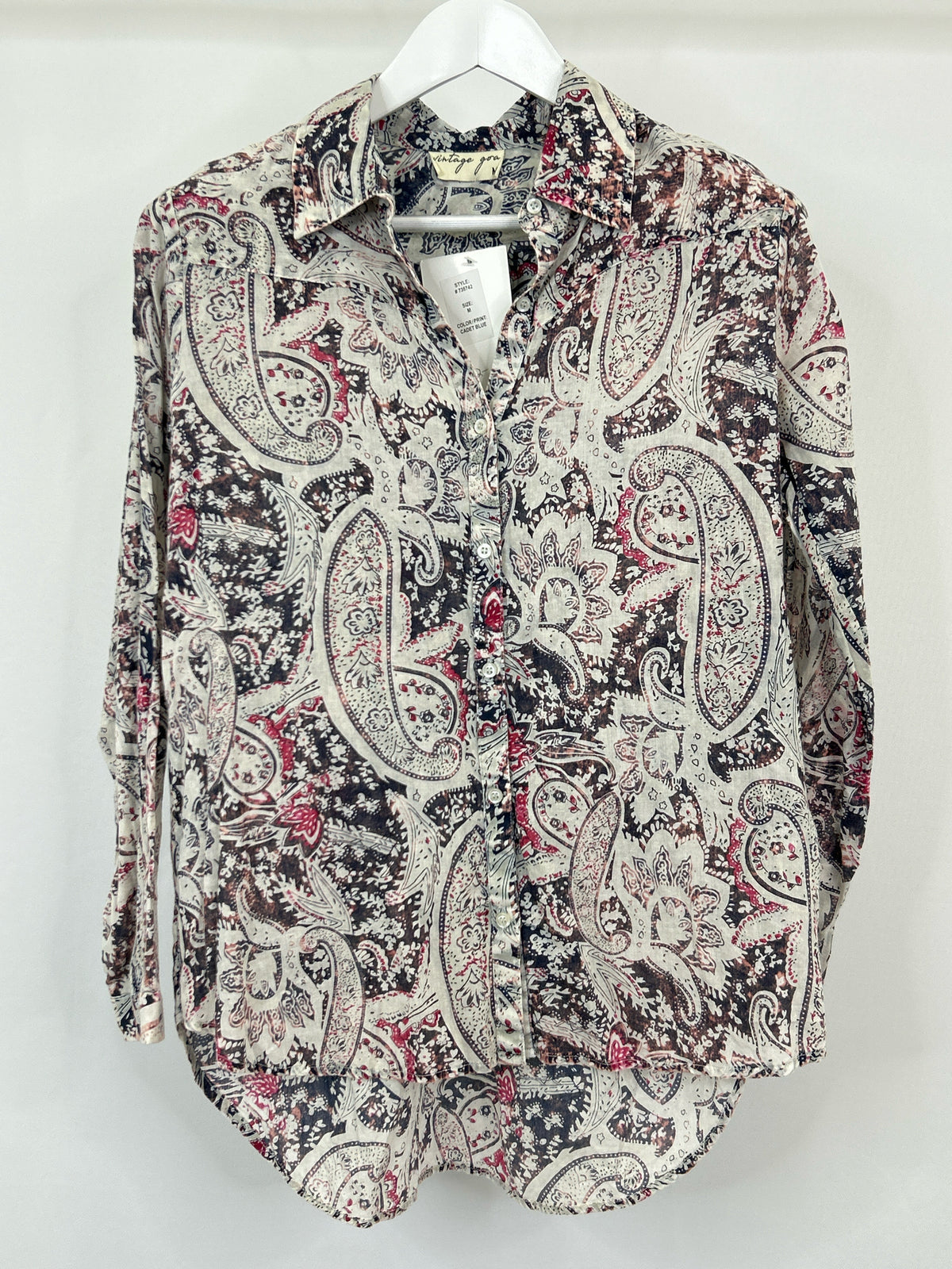 Vintage Goa Size M Blue Print Women Shirt