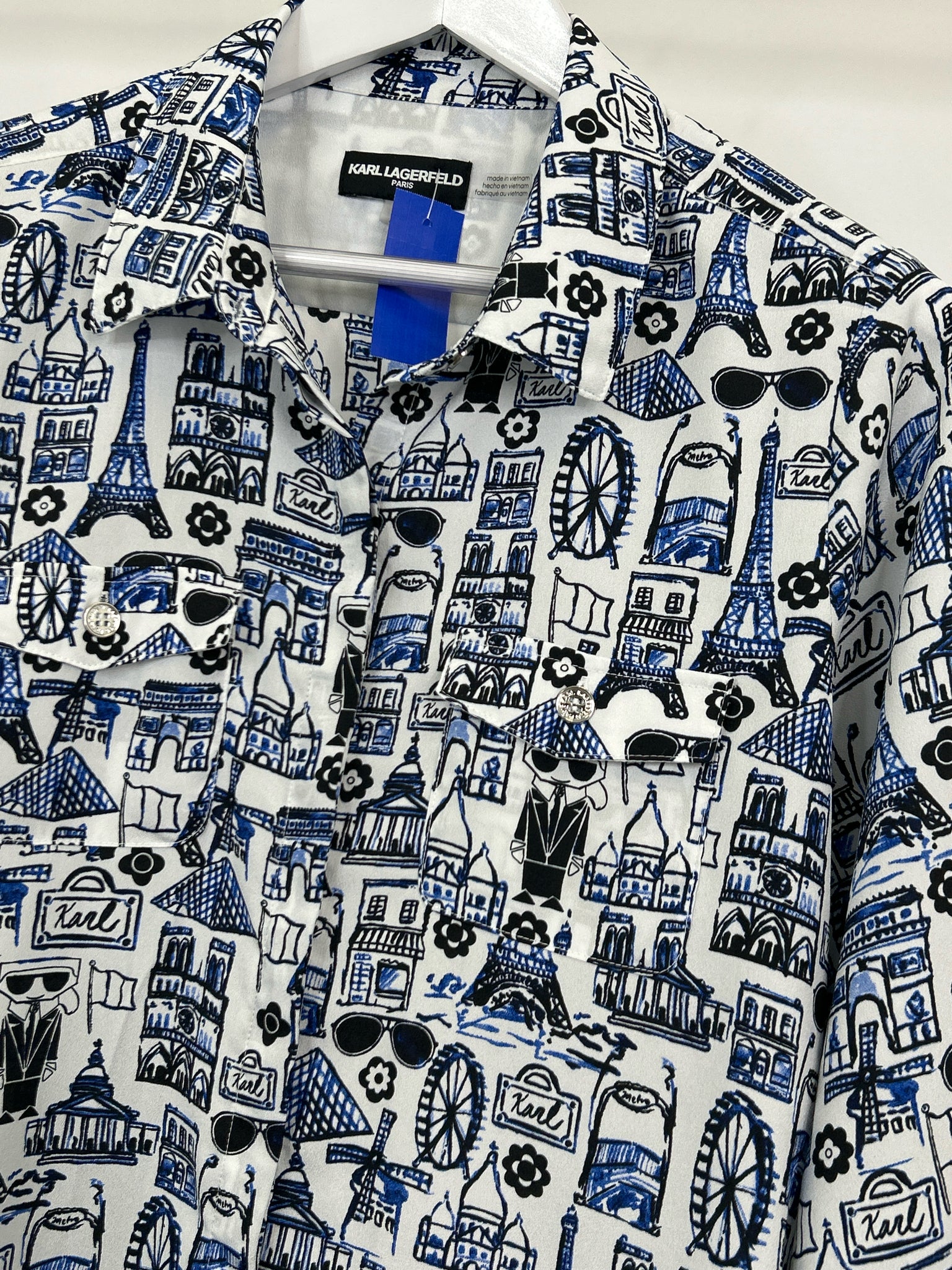 KARL LAGERFELD Size L WHITE AND BLUE Women Shirt