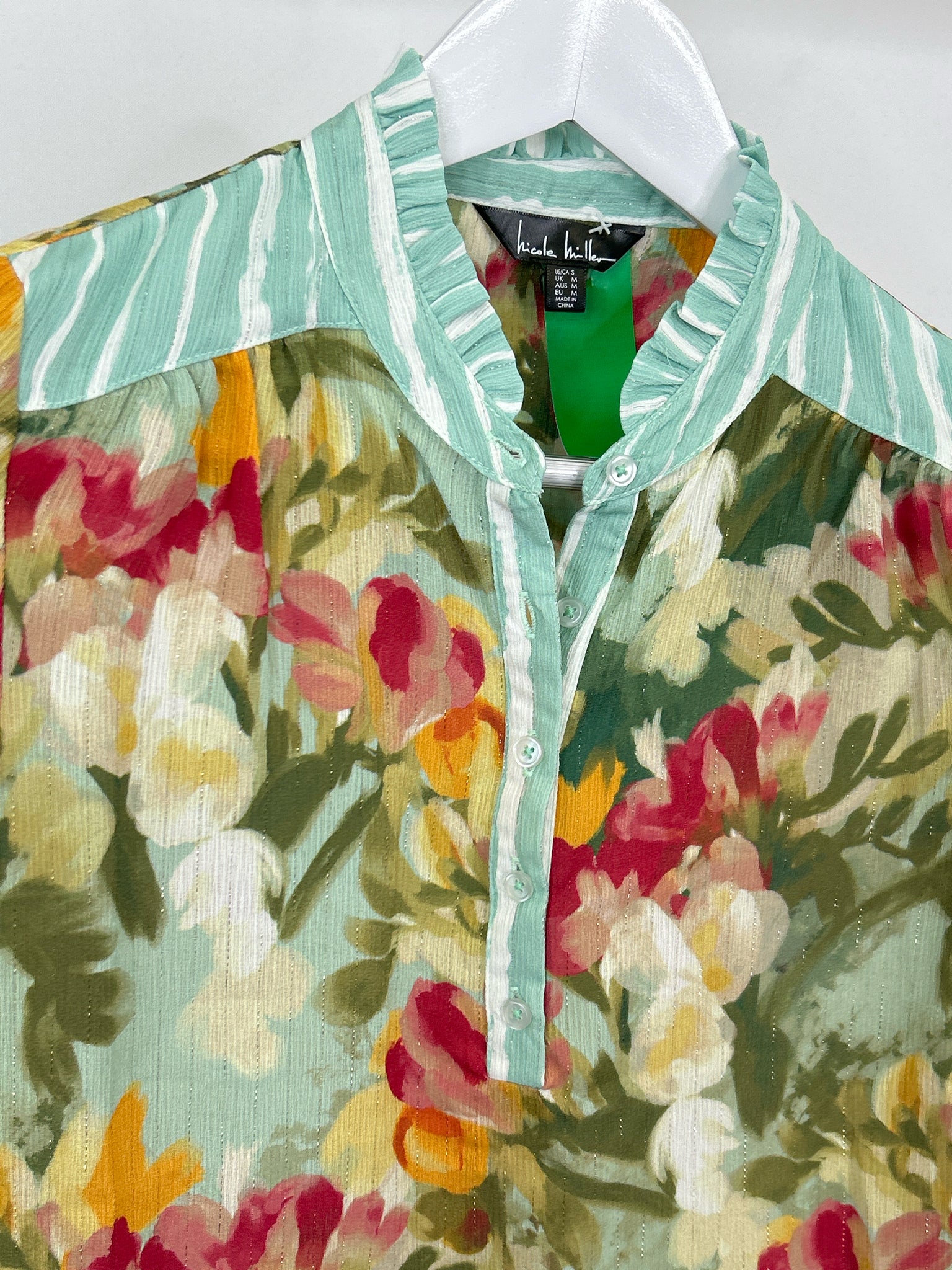 NICOLE MILLER Size S AQUA FLORAL Women Top