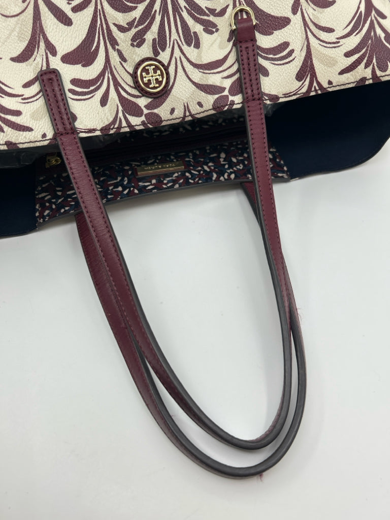 TORY BURCH Cream and Wine Women's Tote
