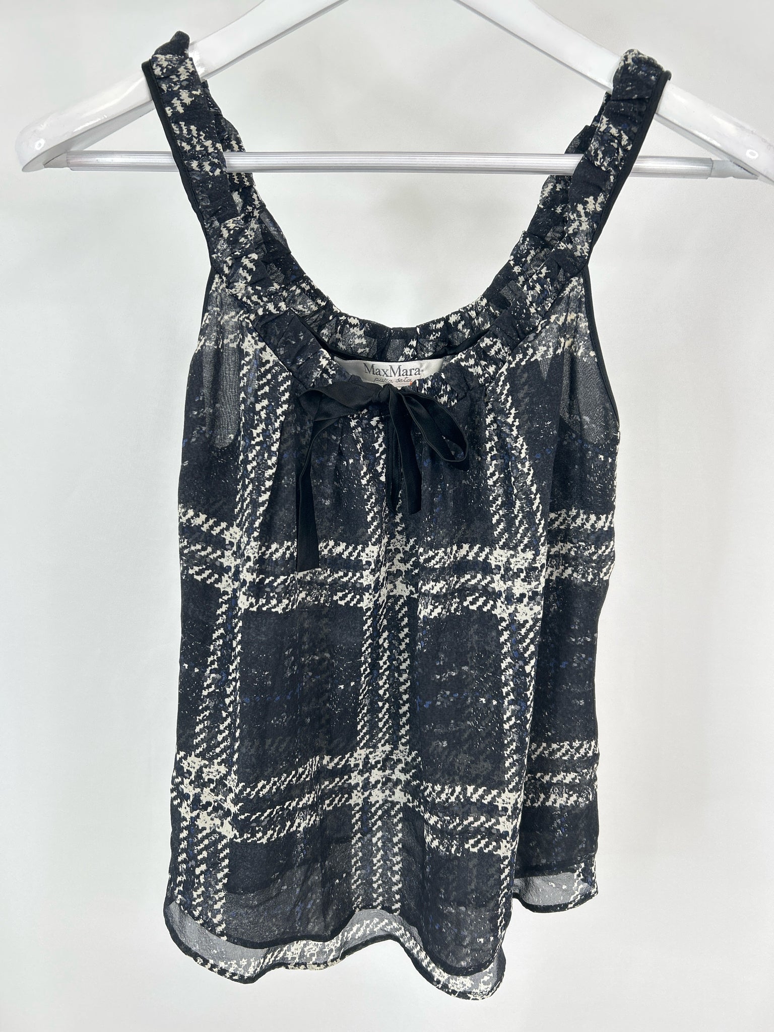 MaxMara Size 6 Silk Black Plaid Women Tank Top