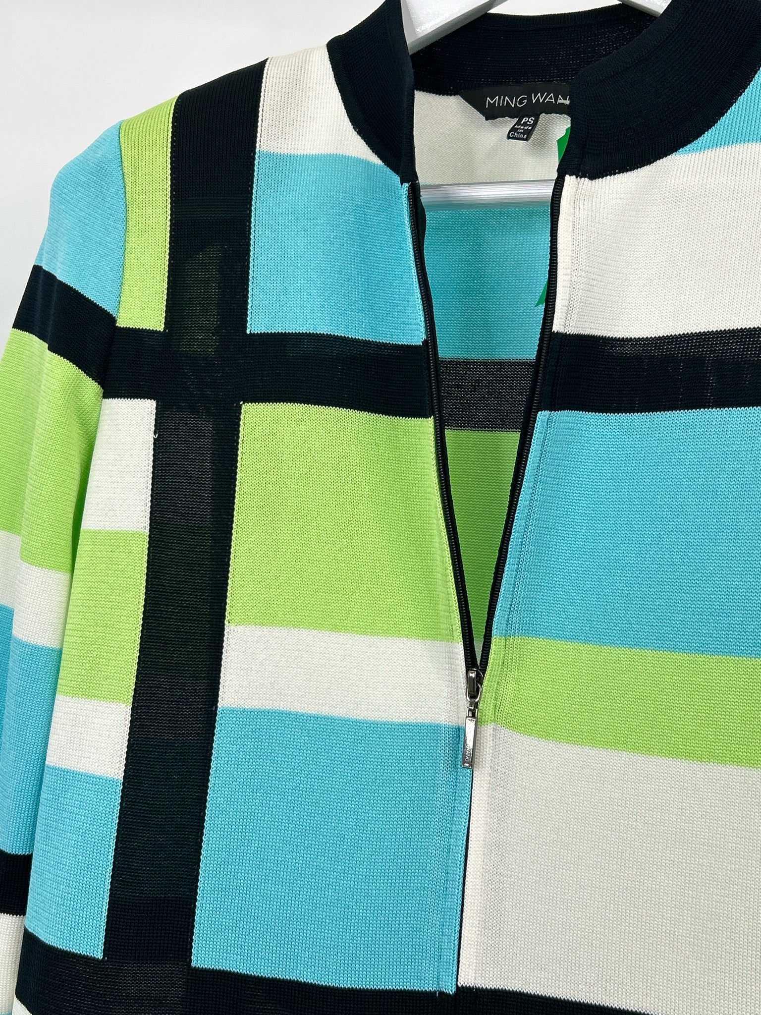 MING WANG Size ps BLACK AND BLUE Women's Cardigan