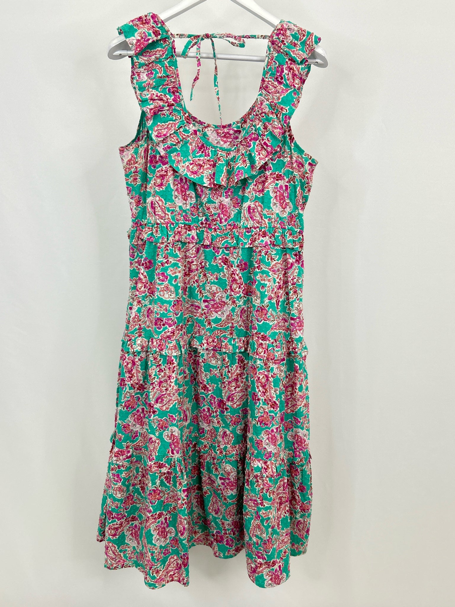 J. CREW Size 14 Aqua Green Print Women Dress