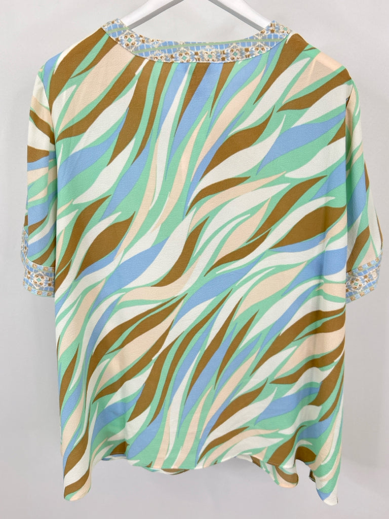 ROSE + OLIVE Size 3X Beige and Blue Women's 2-Piece w/pants