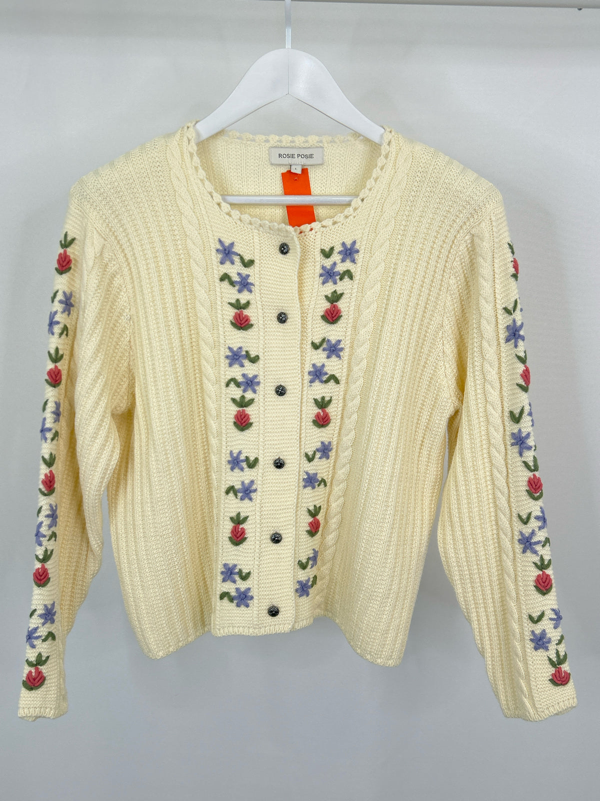 Rosie Posie Size L Cream Women Sweater