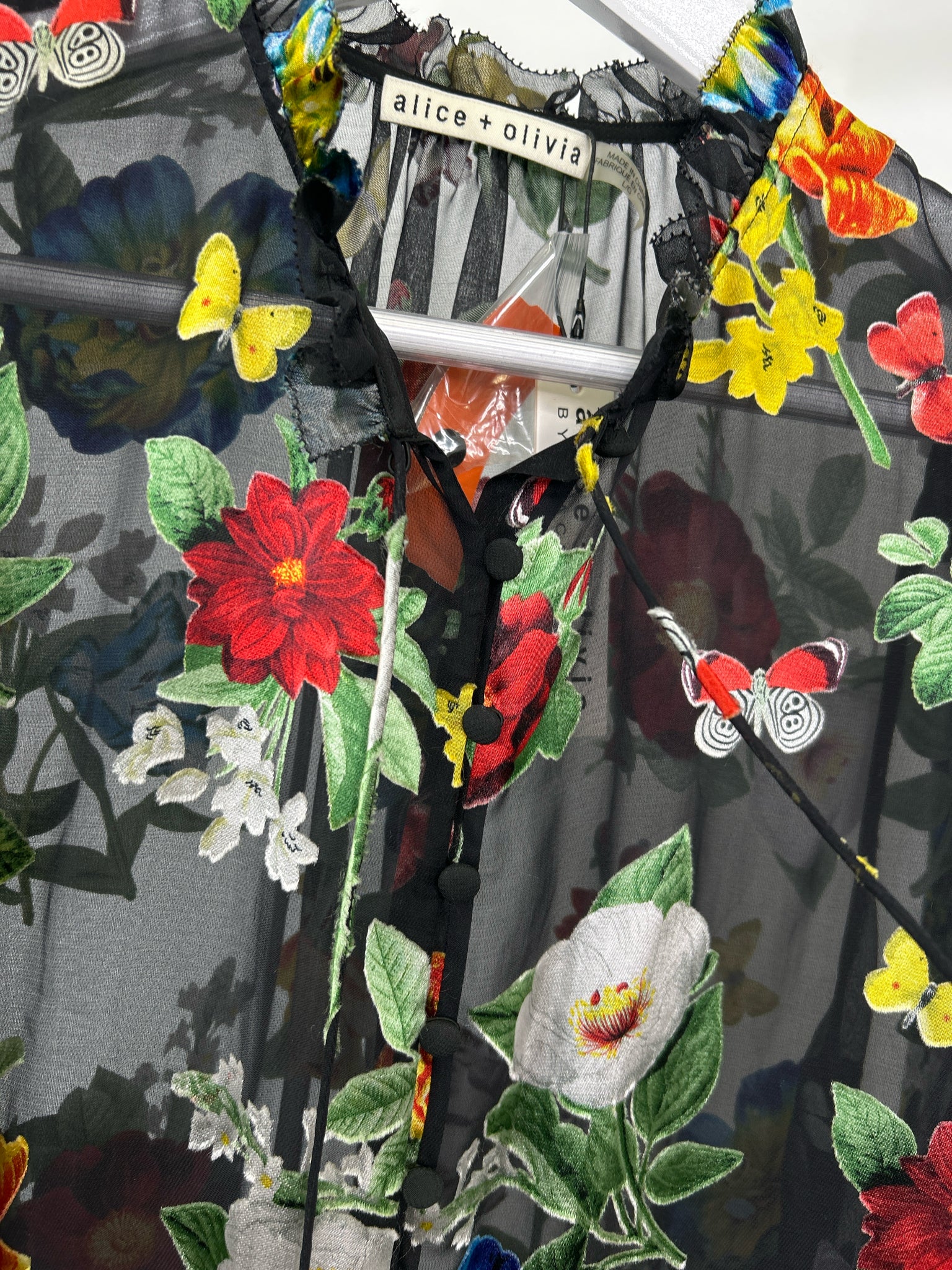 ALICE + OLIVIA Size L Black Floral Women Blouse