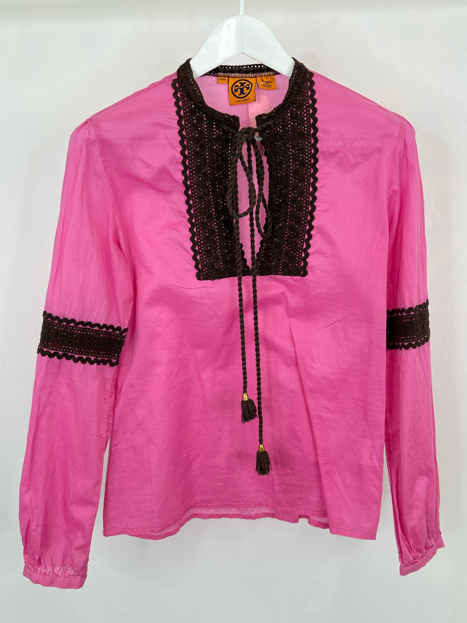 TORY BURCH Size 8 Pink and Brown Women Top