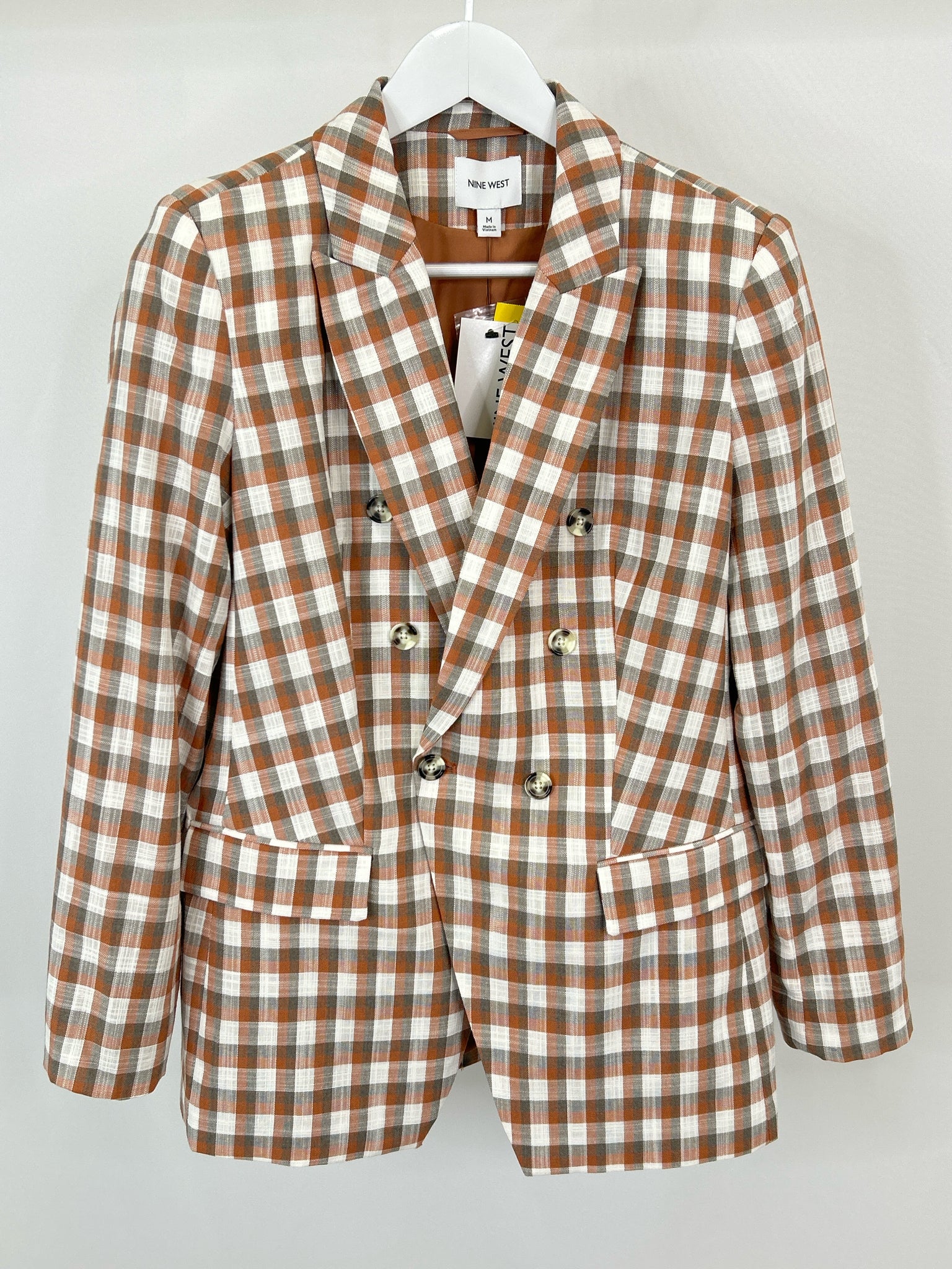NINE WEST Size M Orange plaid Women Blazer