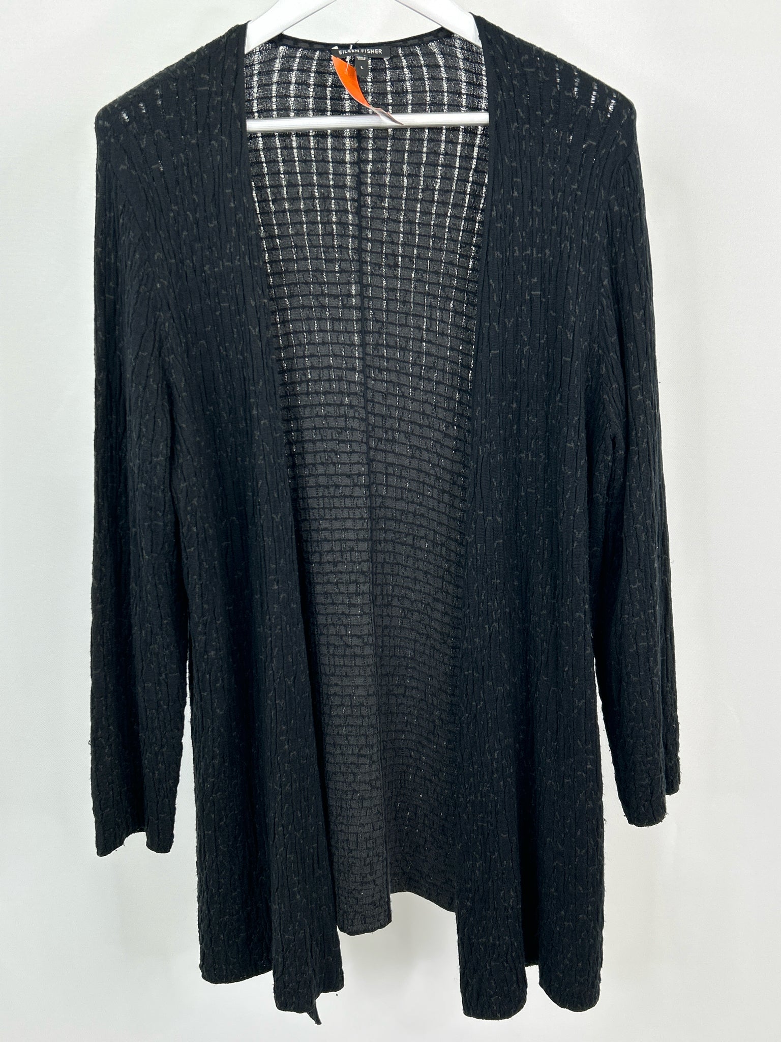 EILEEN FISHER Size L Black Print Women Cardigan
