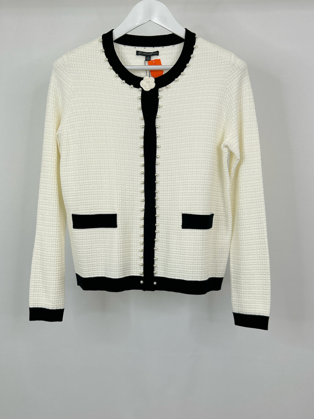 ADRIANNA PAPELL Size S IVORY AND BLACK Women Cardigan
