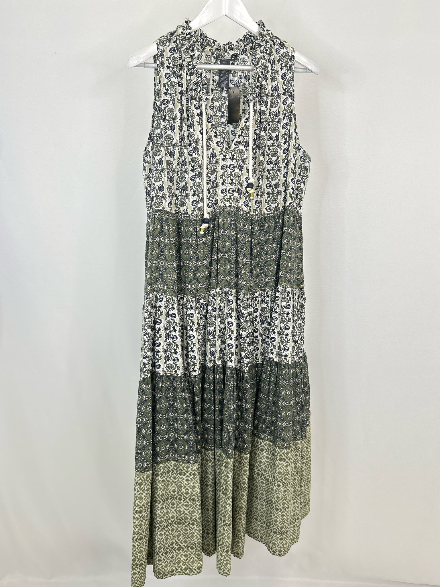 CHELSEA & THEODORE Size 1X/1T Olive Green Print Women Dress
