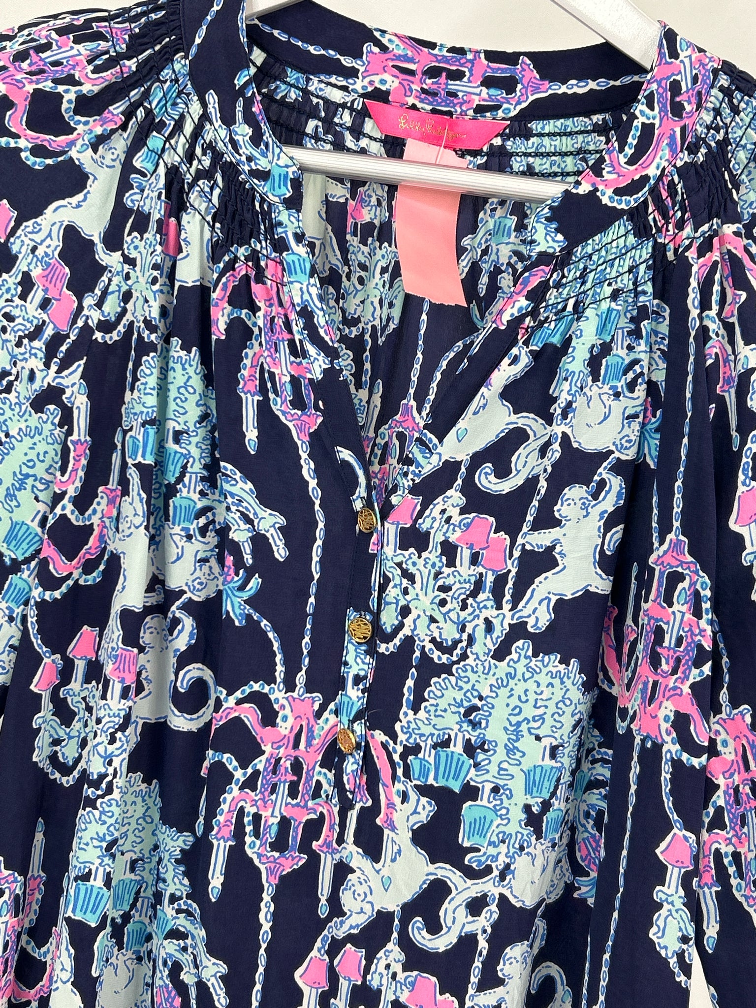 LILLY PULITZER Size M Navy Print Women Top