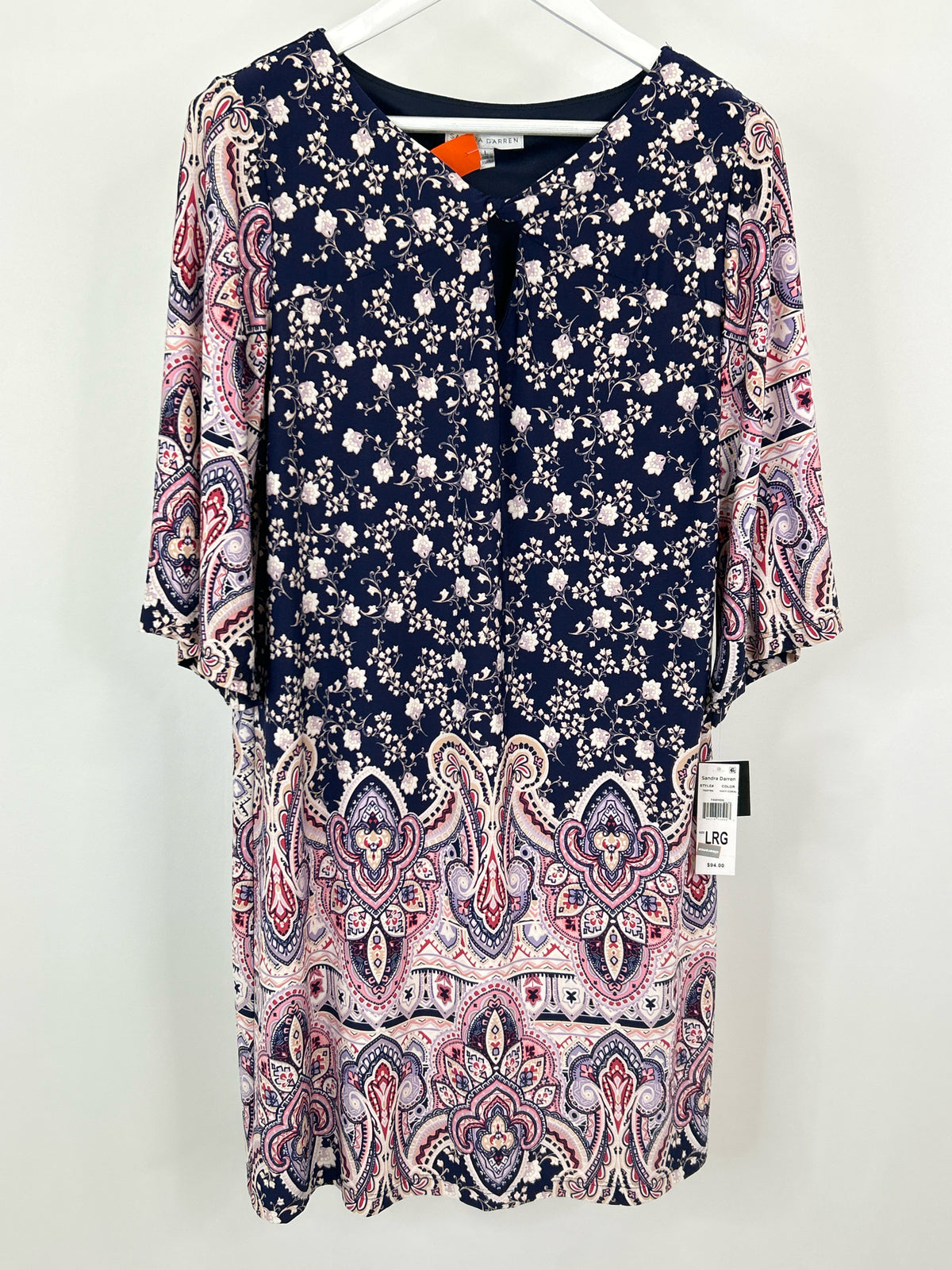 SANDRA DARREN Size L Navy Print Women Dress