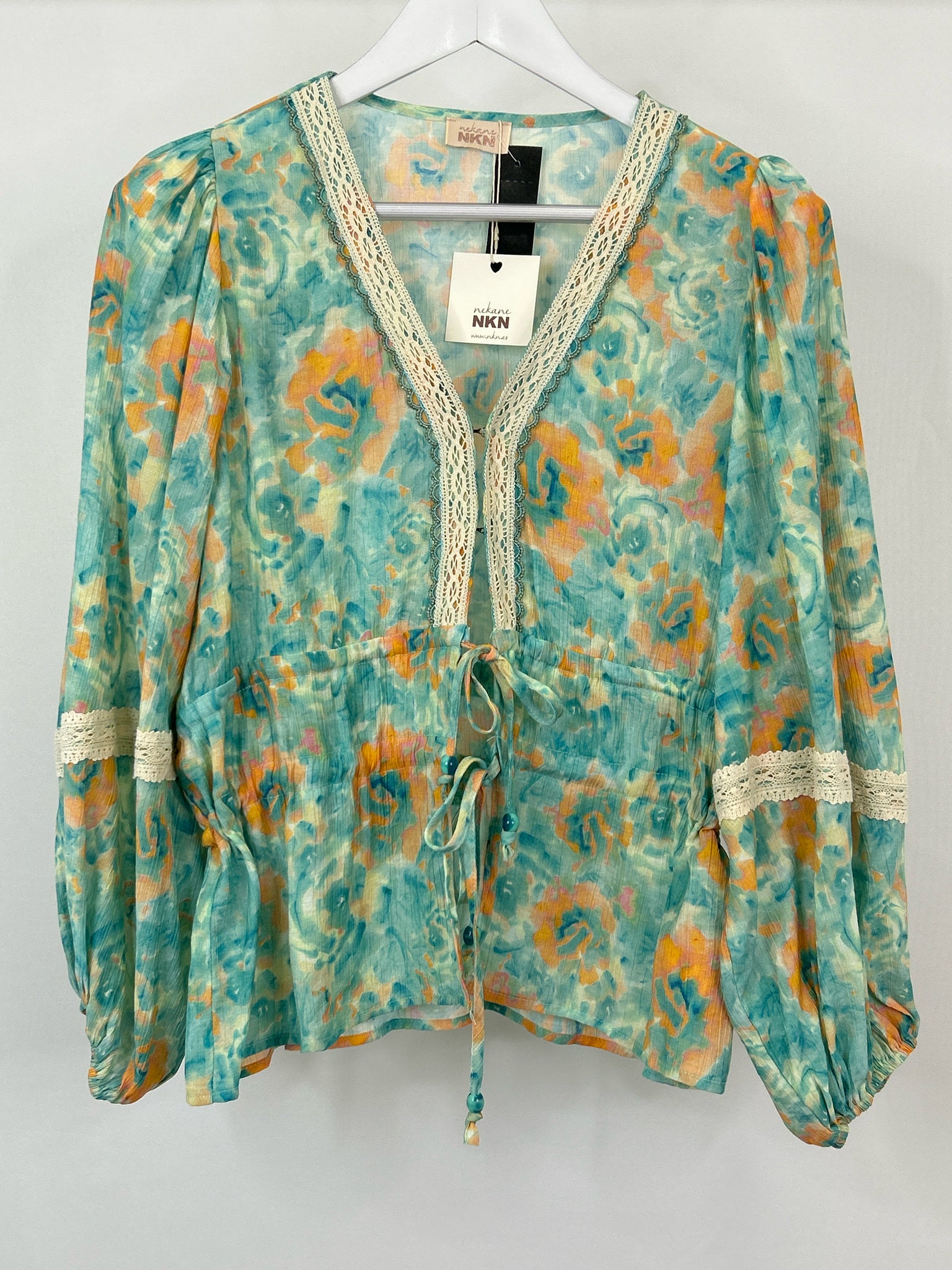 NEKANE NKN NWT Size M/L turquoise print Women Top