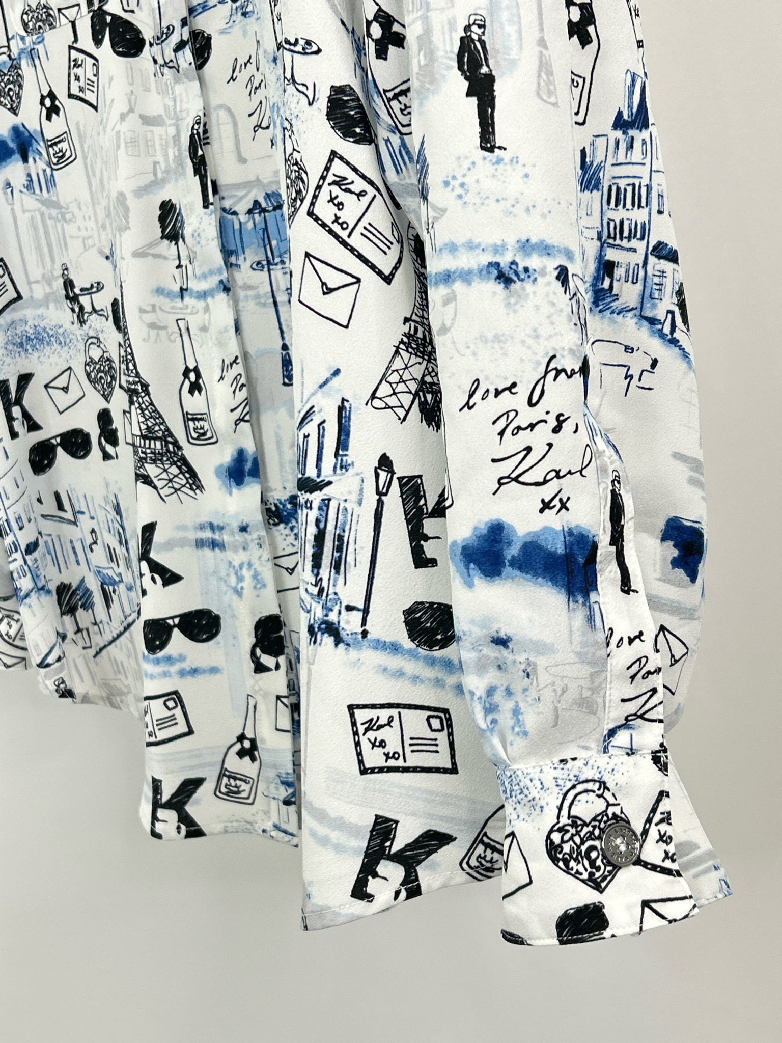 KARL LAGERFELD Size L White Print Women Shirt