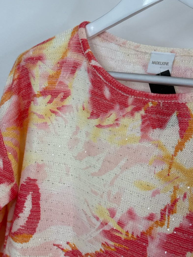 MADELEINE Size 14/16 Coral Print Women Sweater