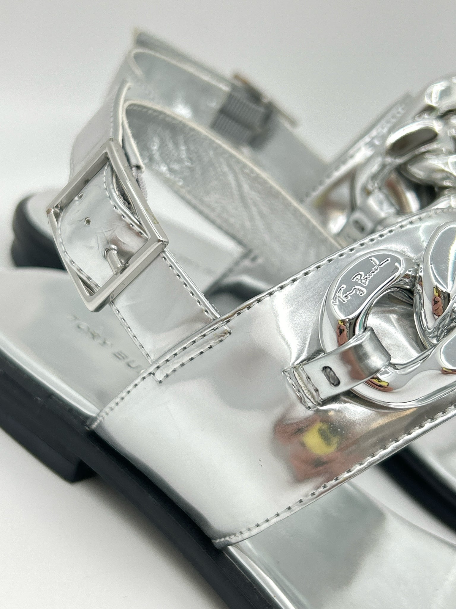 TORY BURCH Size 8.5M METALLIC SILVER Women Sandal
