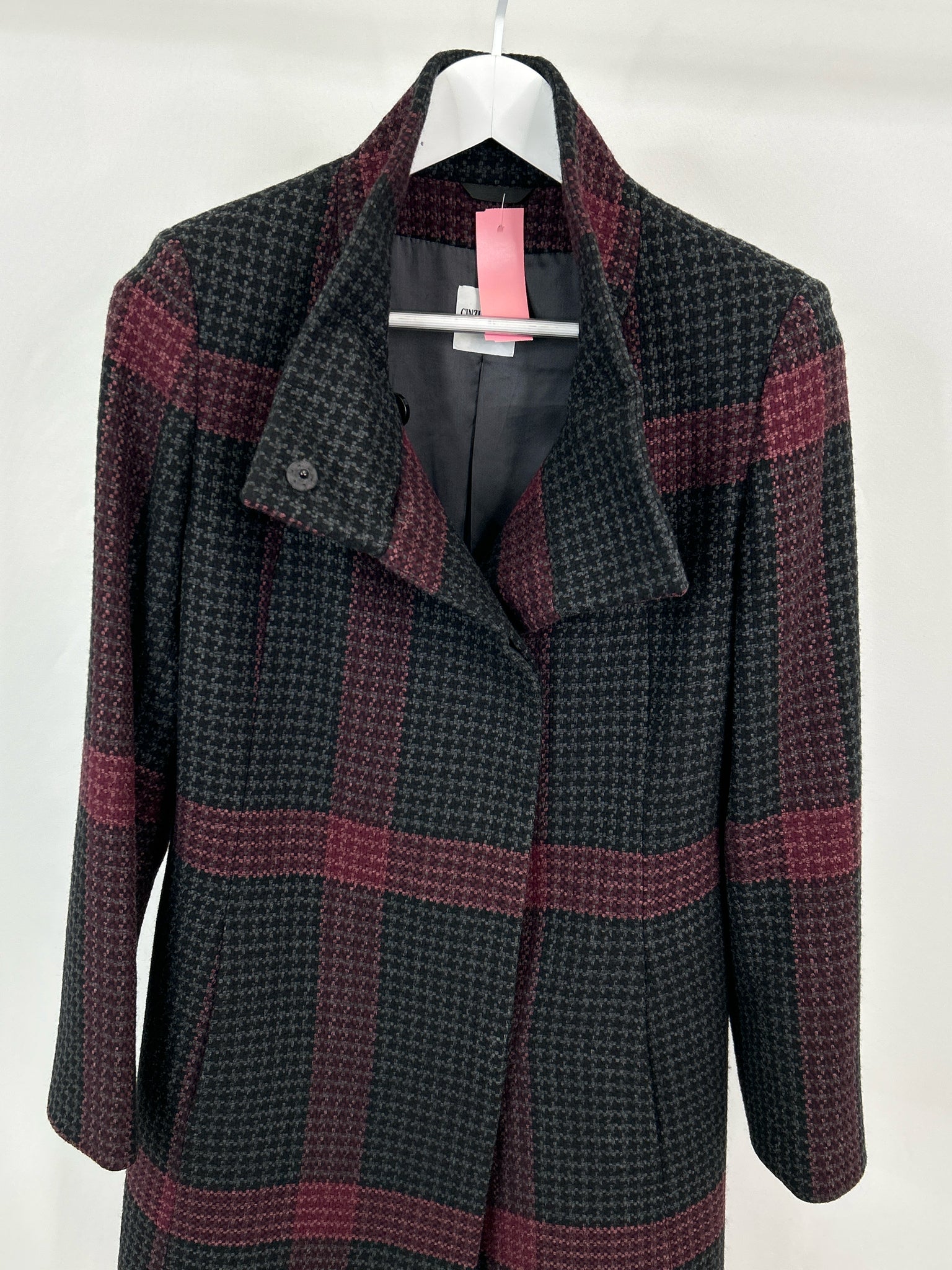 CINZIA ROCCA Size 6 Black Plaid Women Coat