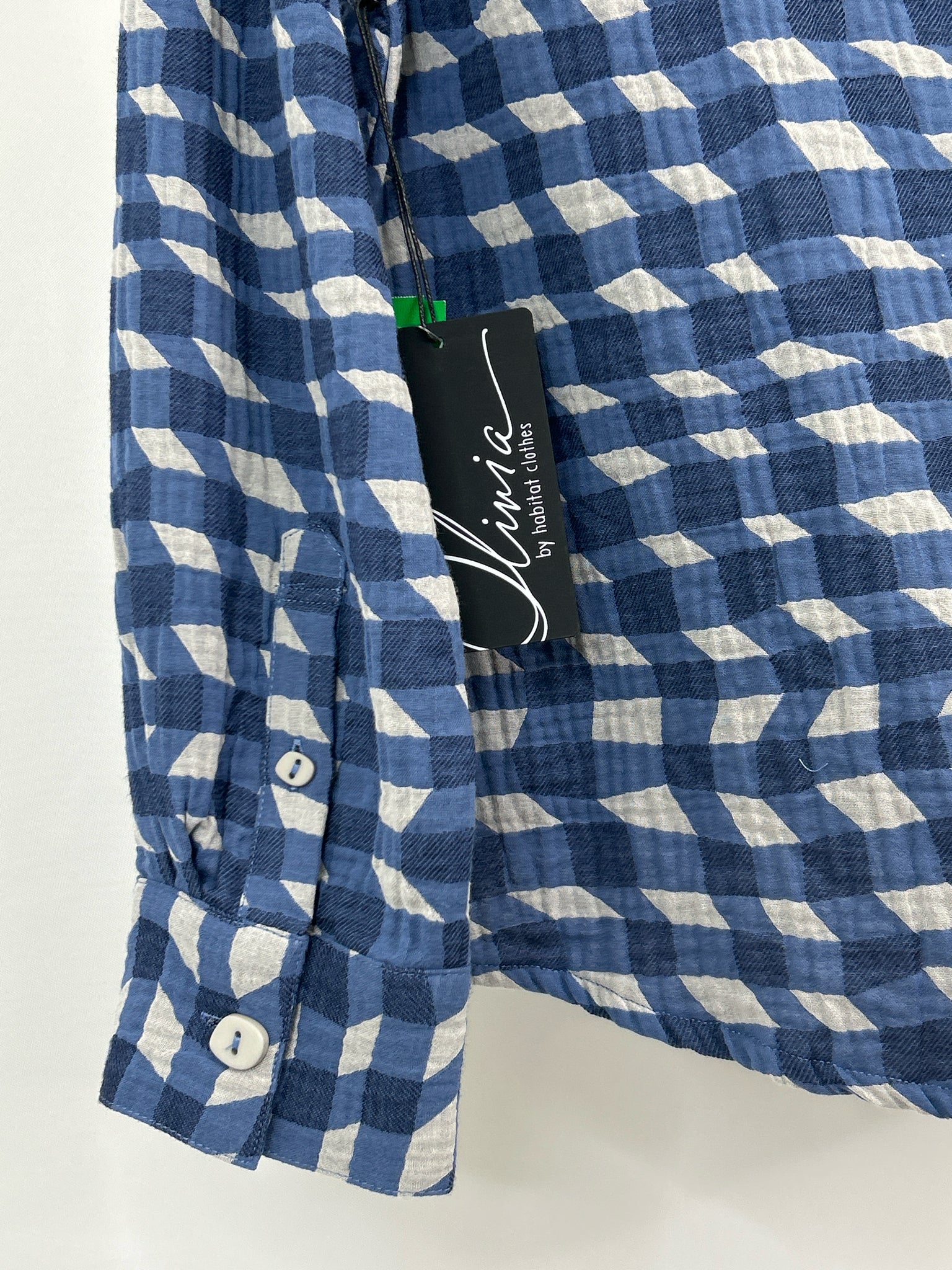OLIVIA BY HABITAT CLOTHES Size S Blue Print Women Shirt NWT
