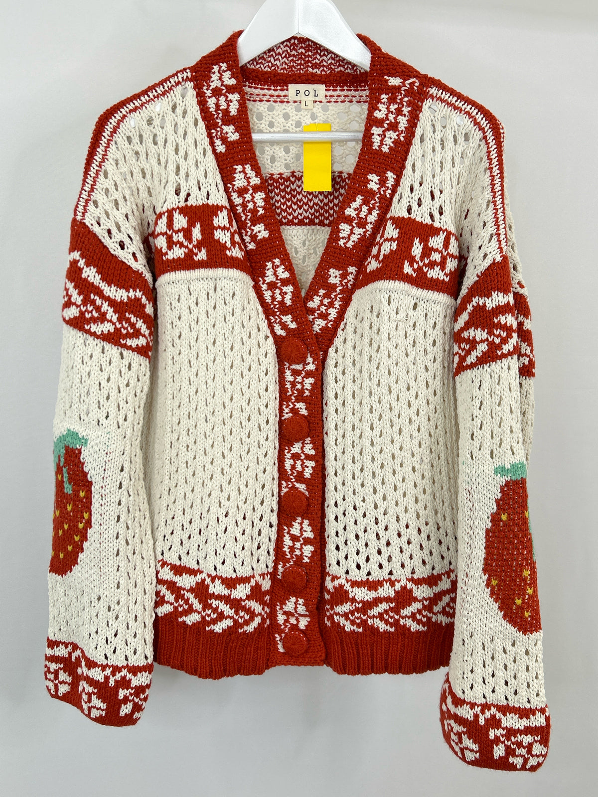 POL Size L WHITE AND RED Women Cardigan