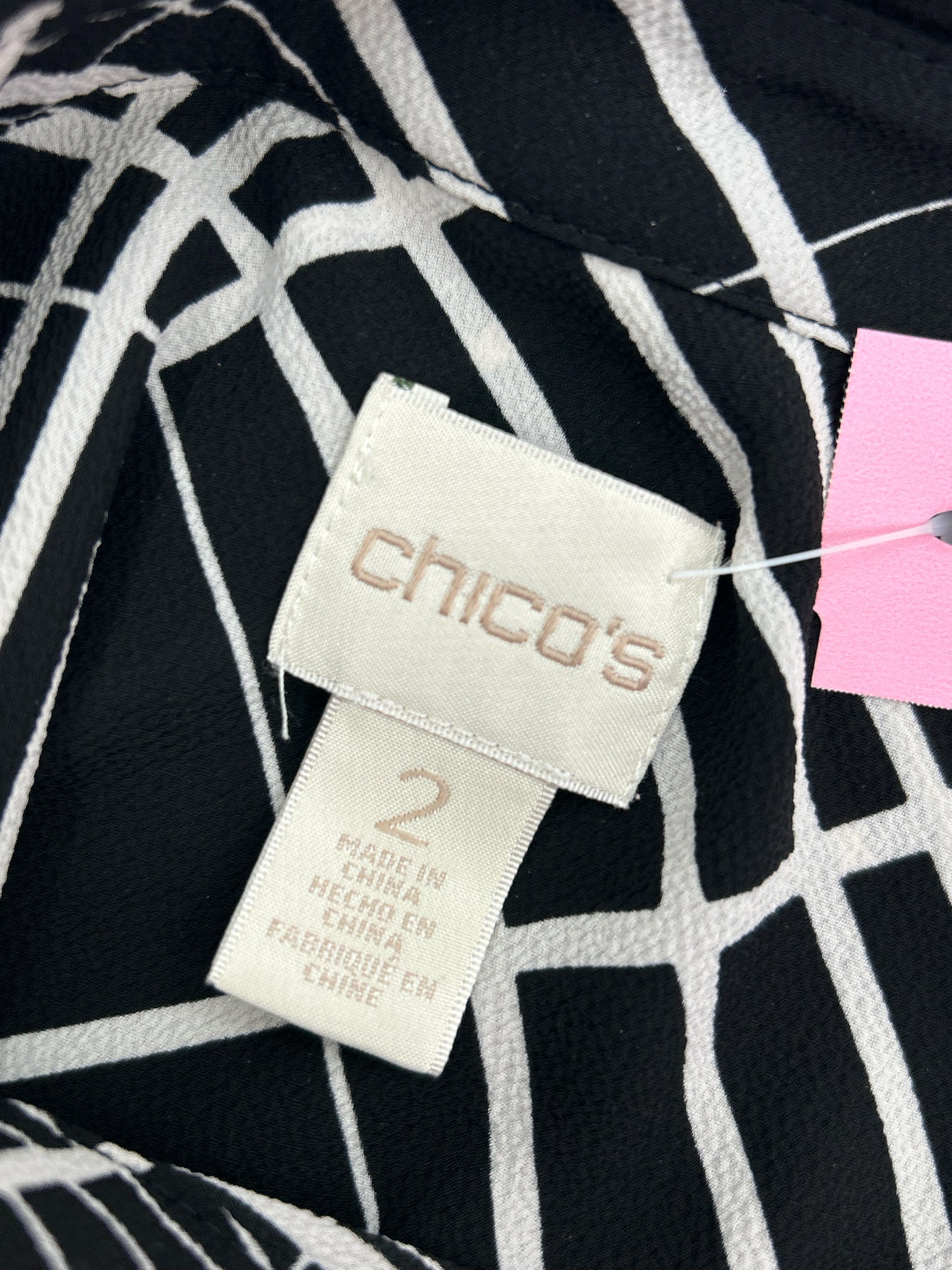 CHICO'S Size 12 Black and White Women Tunic