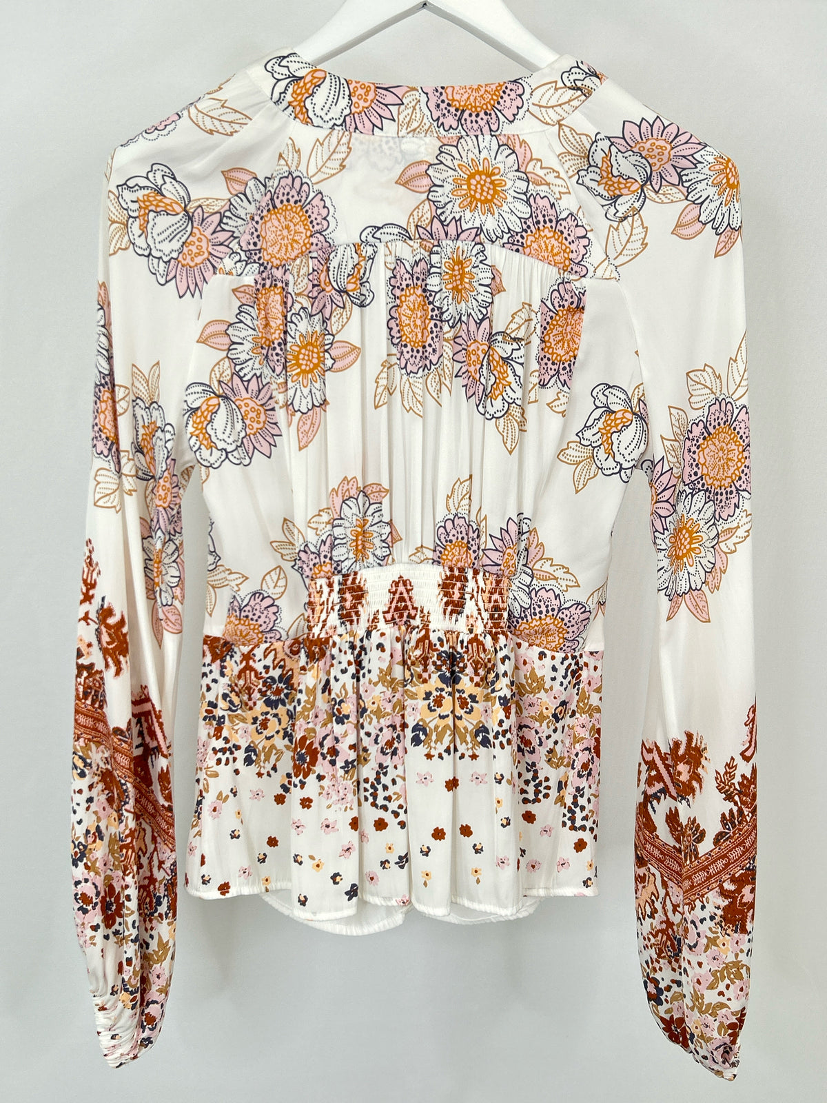 FREE PEOPLE Size M White Floral Women Blouse