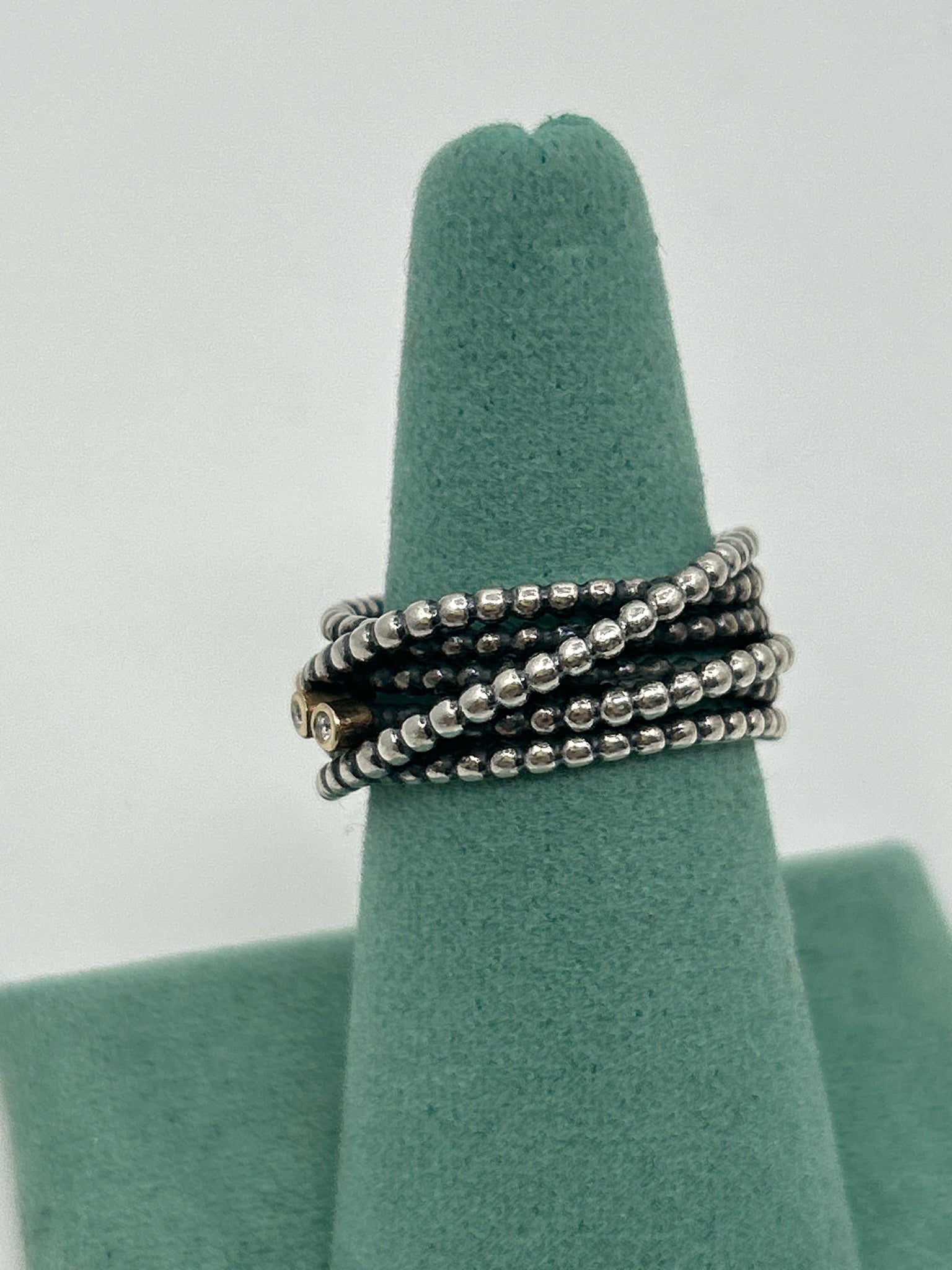 PANDORA Kerry's Ring Sz 8.5 Sterling Silver 14K Gold Diamond Gift Box