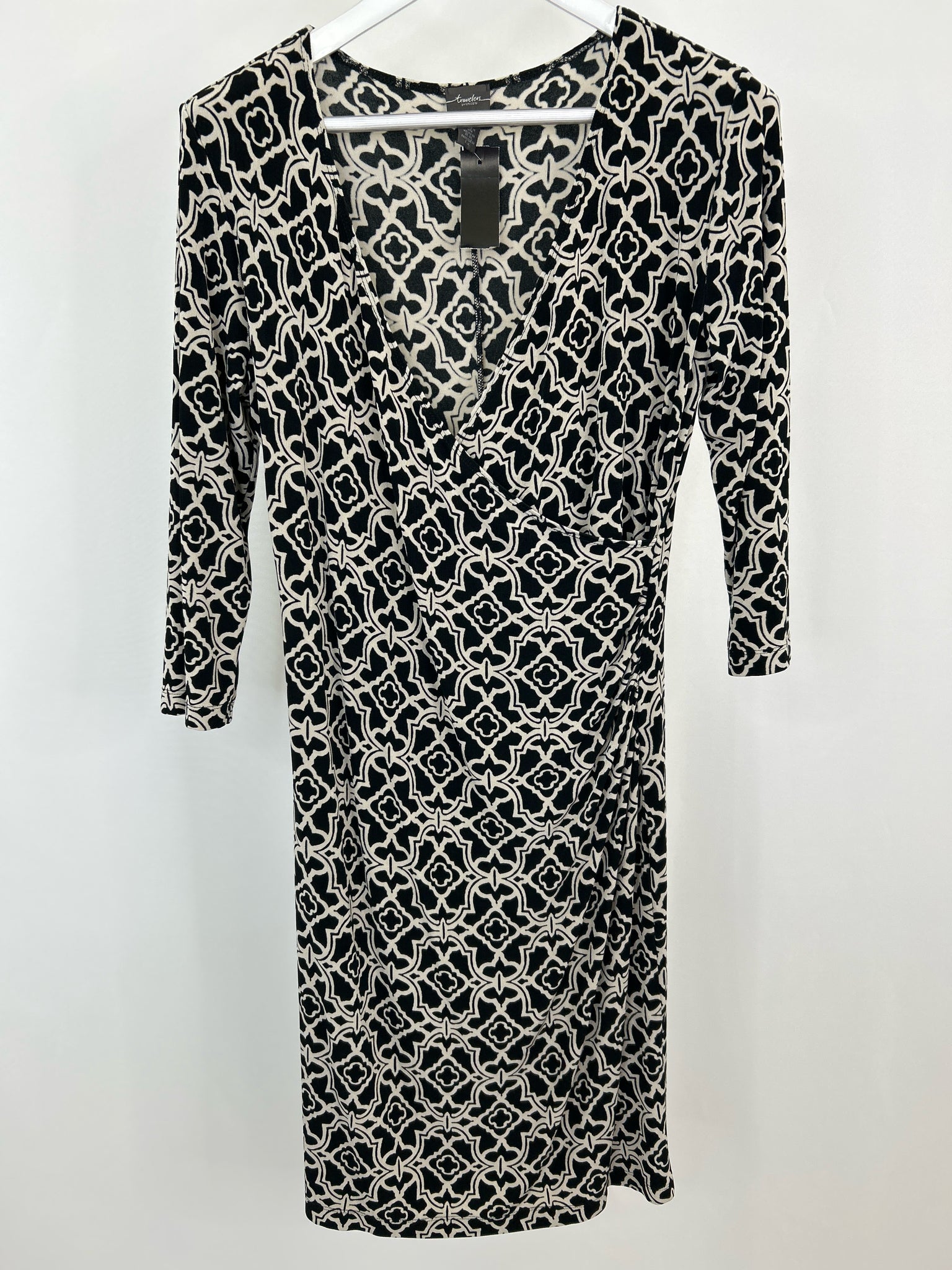 CHICO'S Size 8 Black Print Women Dress