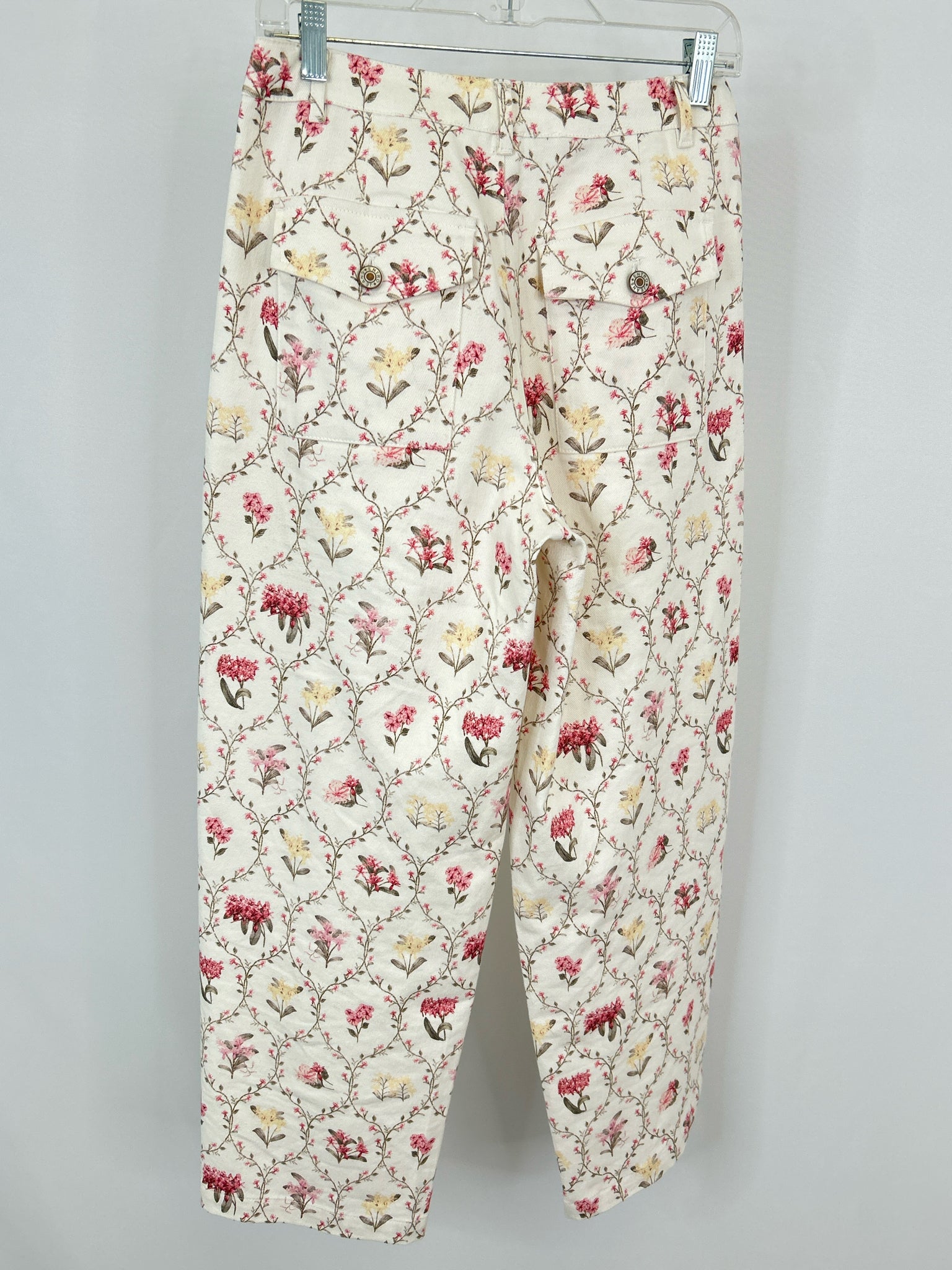 ENTRO Size S White Floral Women Pants Jeans