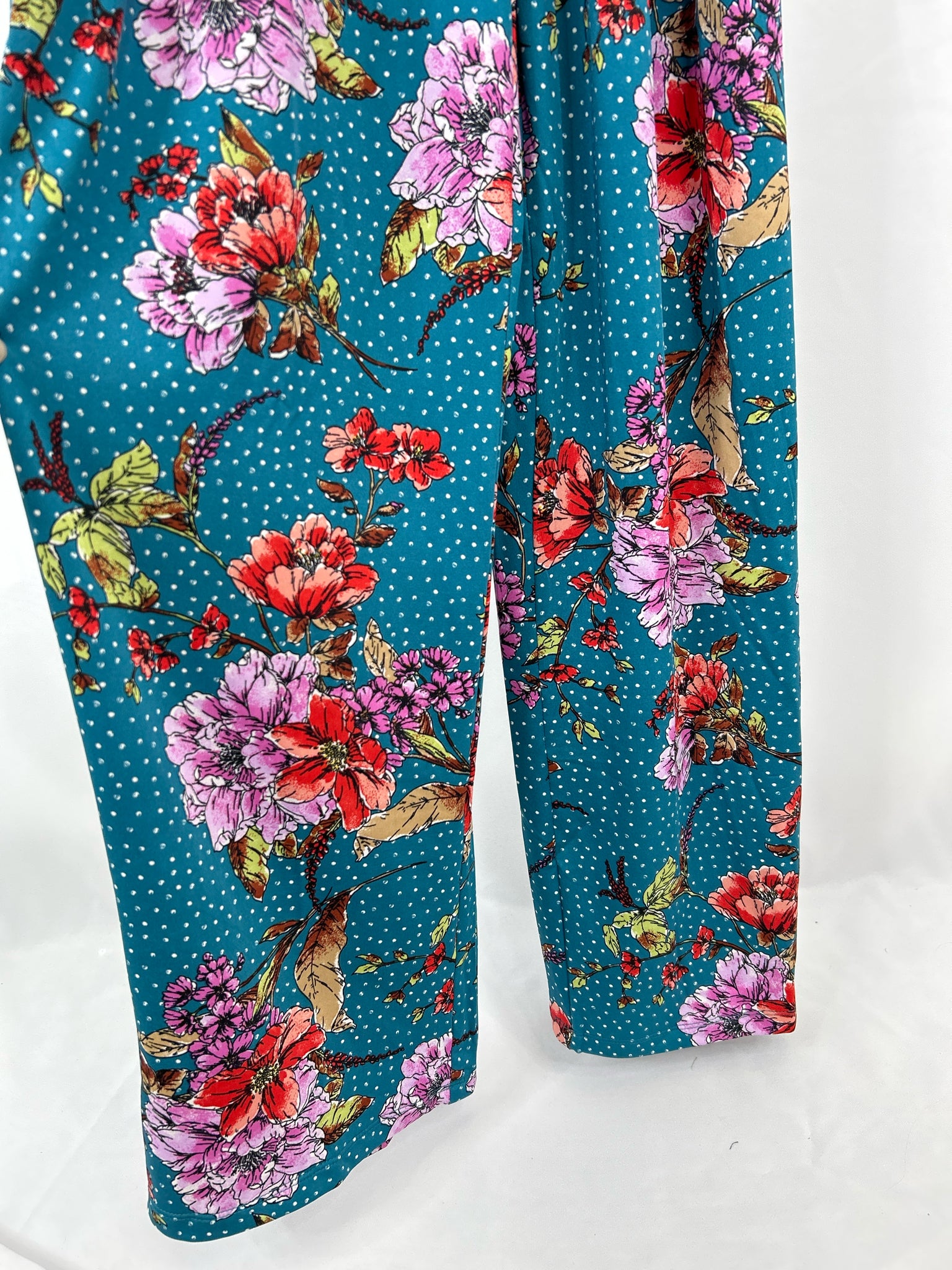 NY COLLECTION Size 1X Teal Print Women Jumpsuit NWT