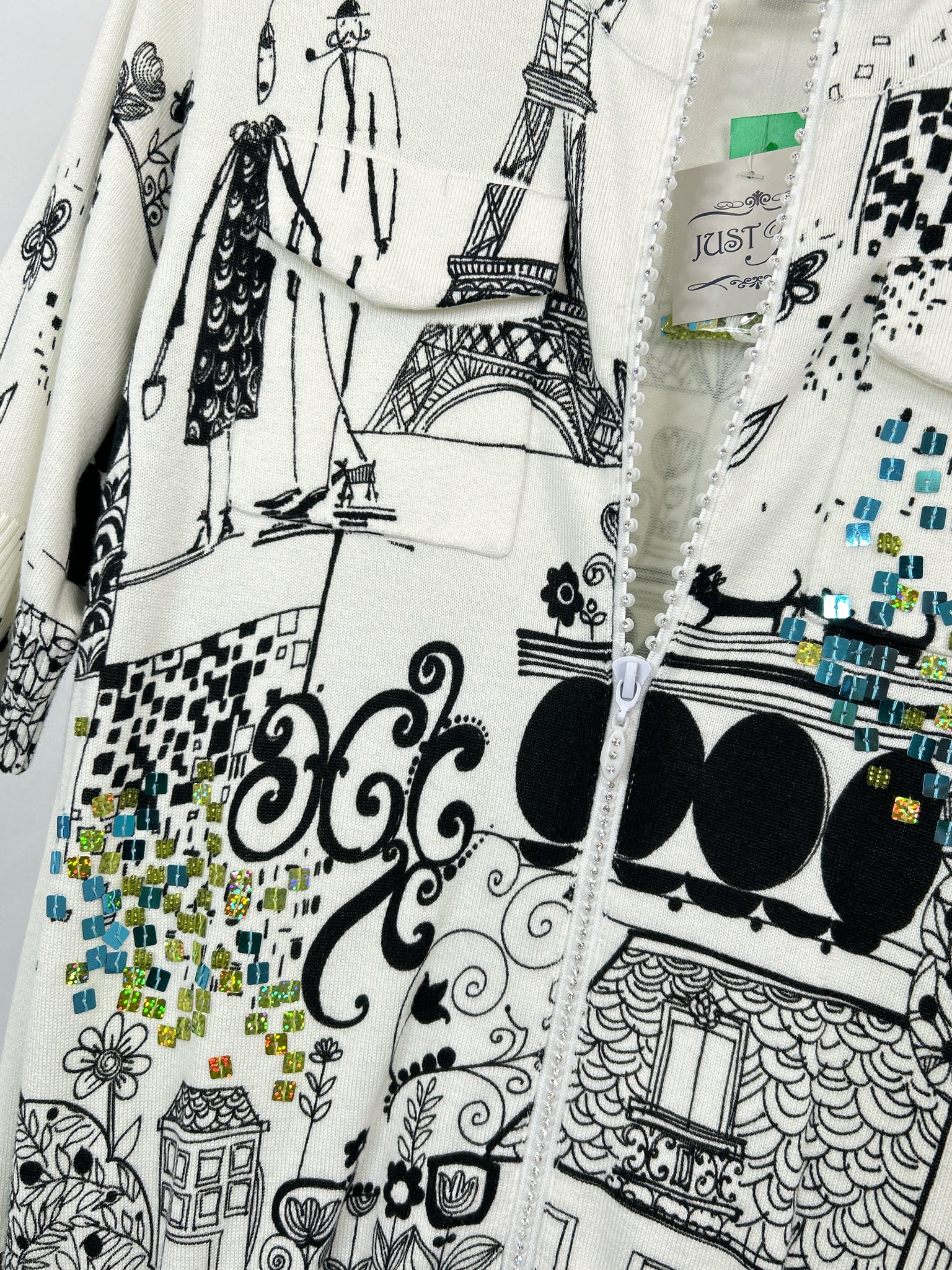 JUST B Size XL White and black Women's Cardigan